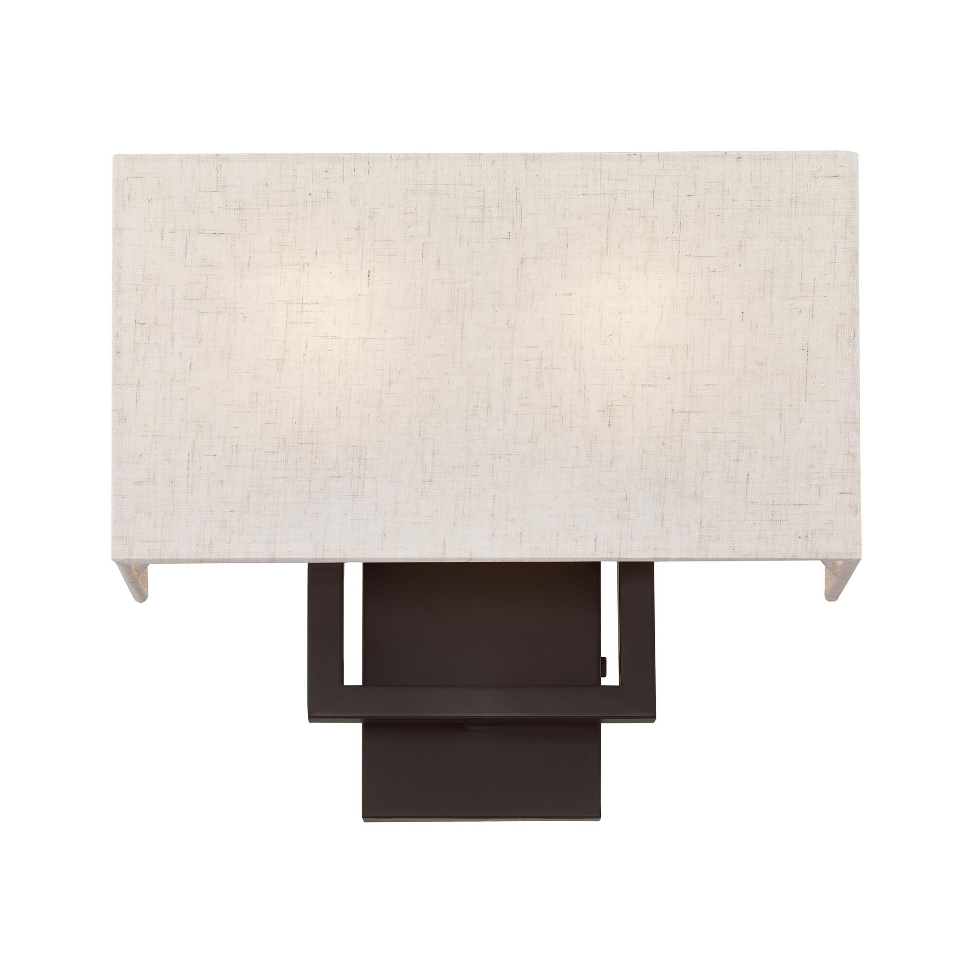 Shown in Bronze finish and Hand Crafted Oatmeal Color Fabric Outside & White Fabric Inside Hardback shade