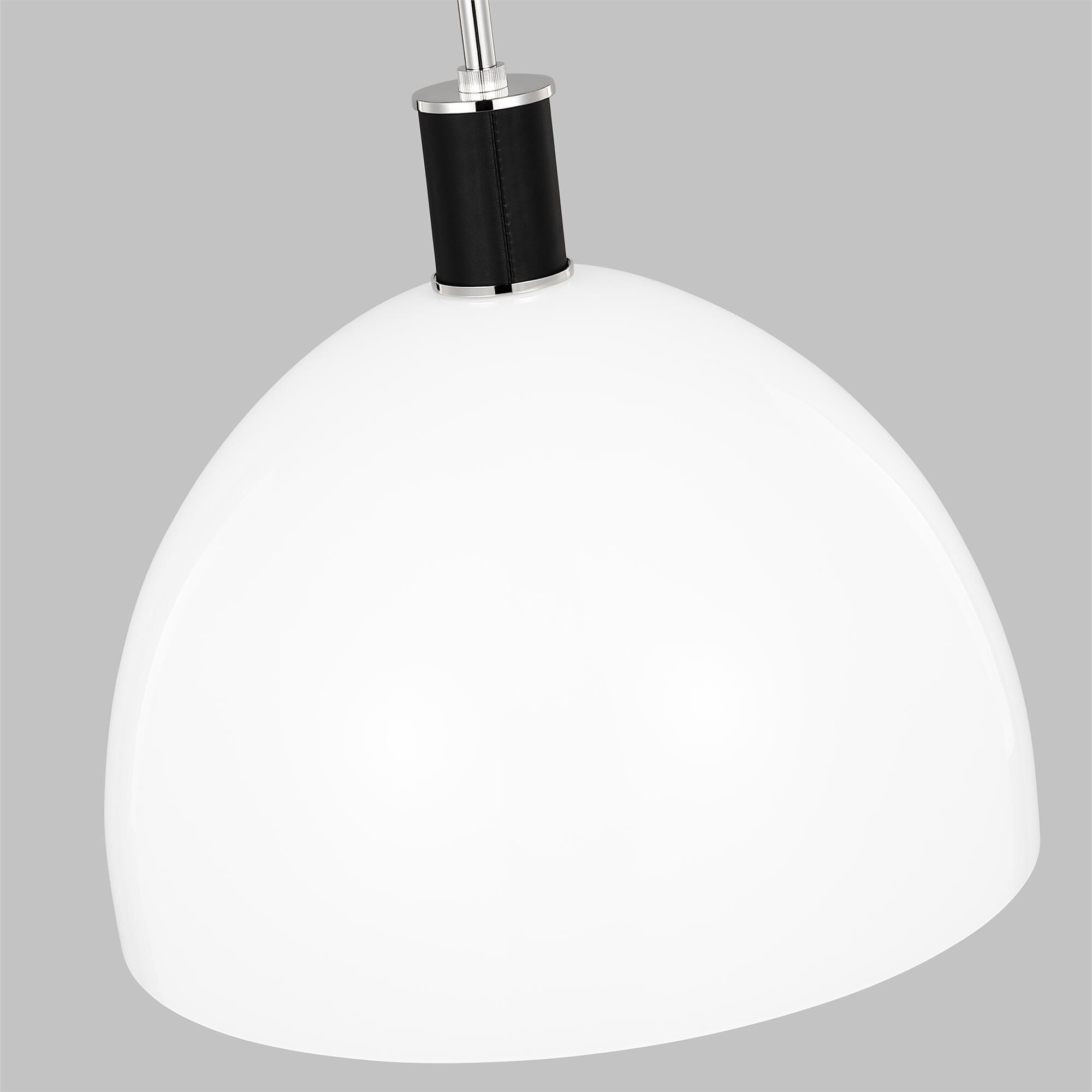 Shown in Polished Nickel finish and Milk White glass