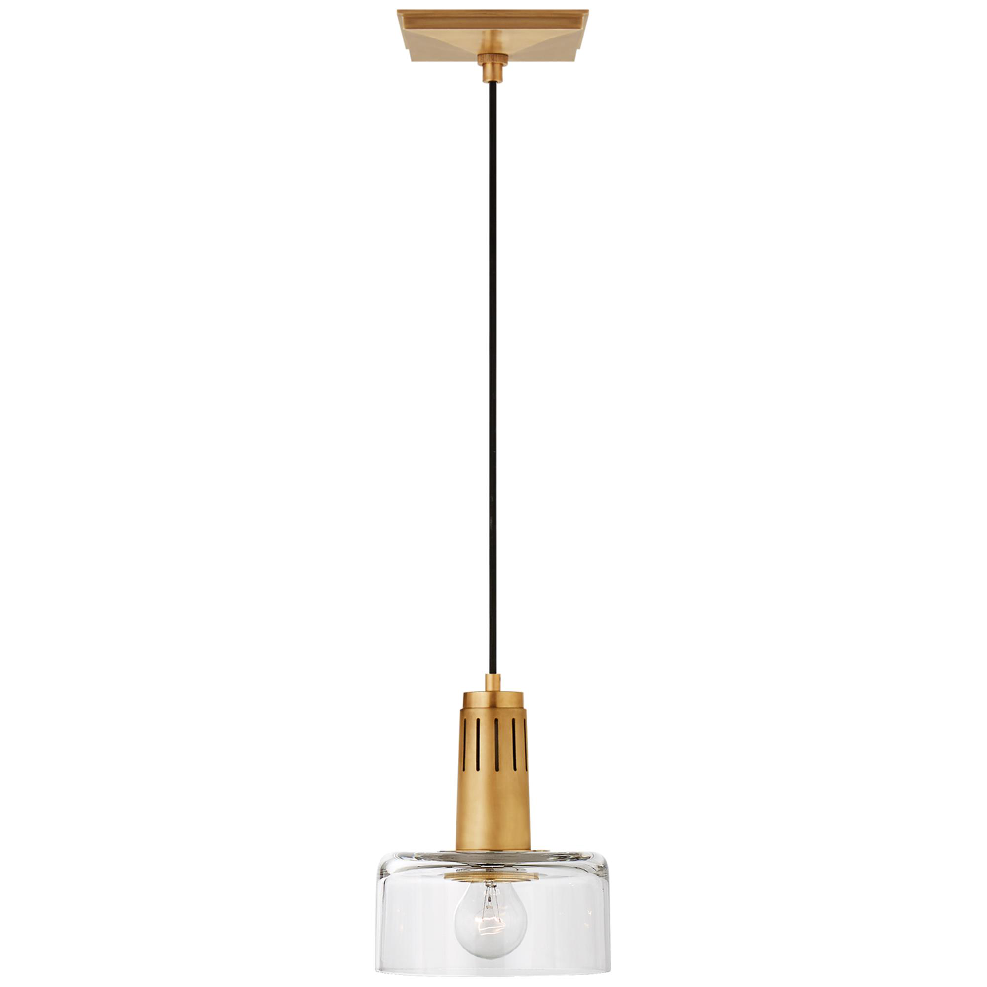 Shown in Hand-Rubbed Antique Brass finish and Clear glass