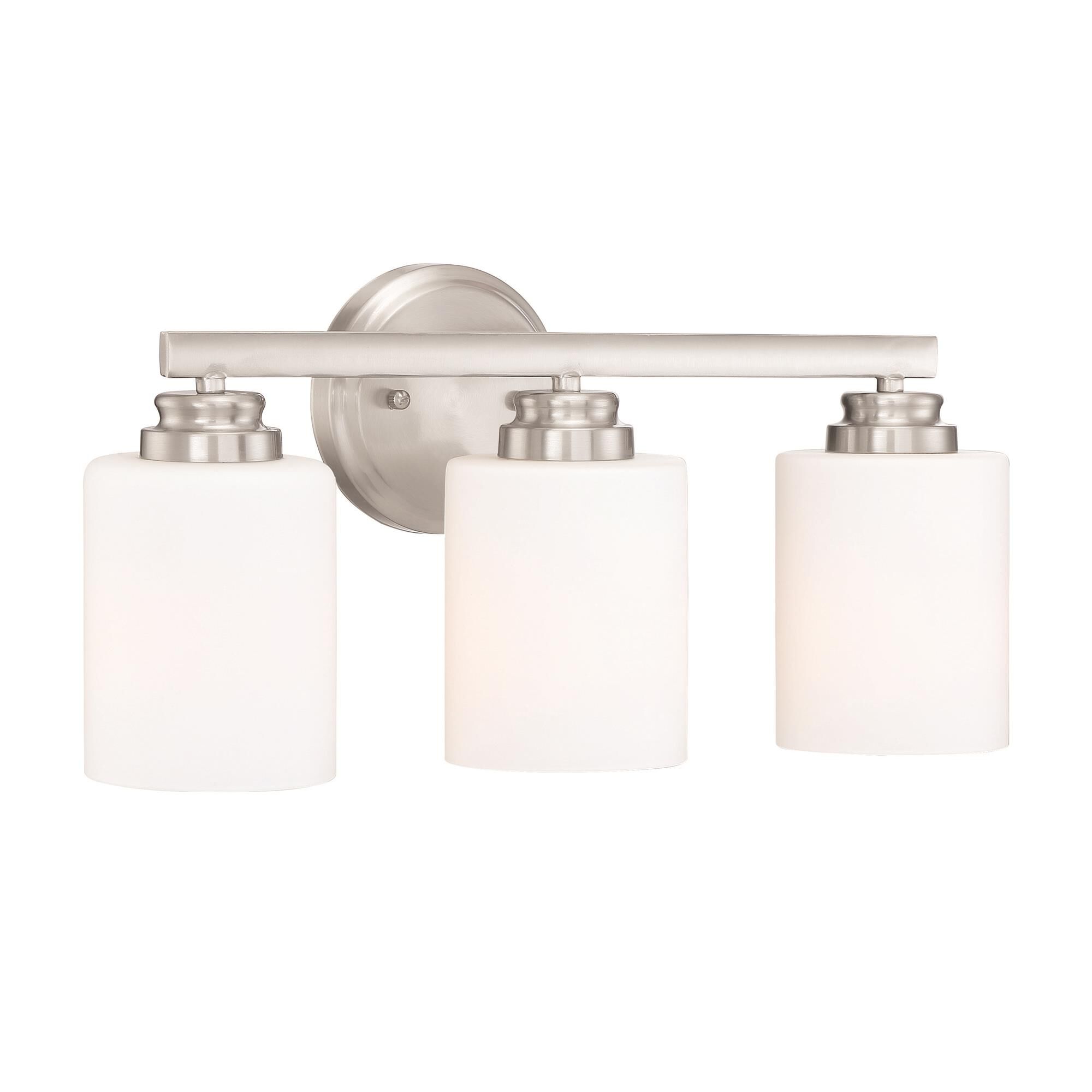 Shown in Brushed Polished Nickel finish and White Frosted glass and Glass shade