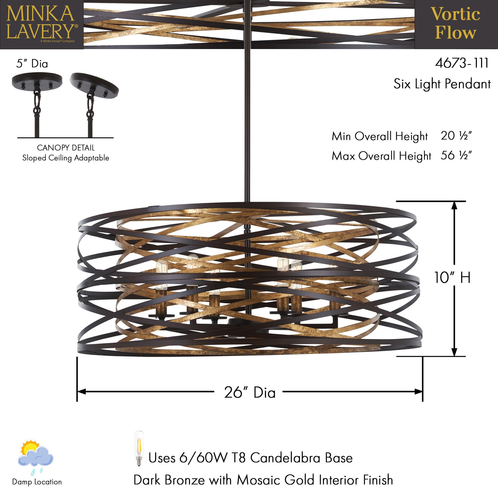 Vortic Flow 26 Inch Large Pendant by Minka Lavery