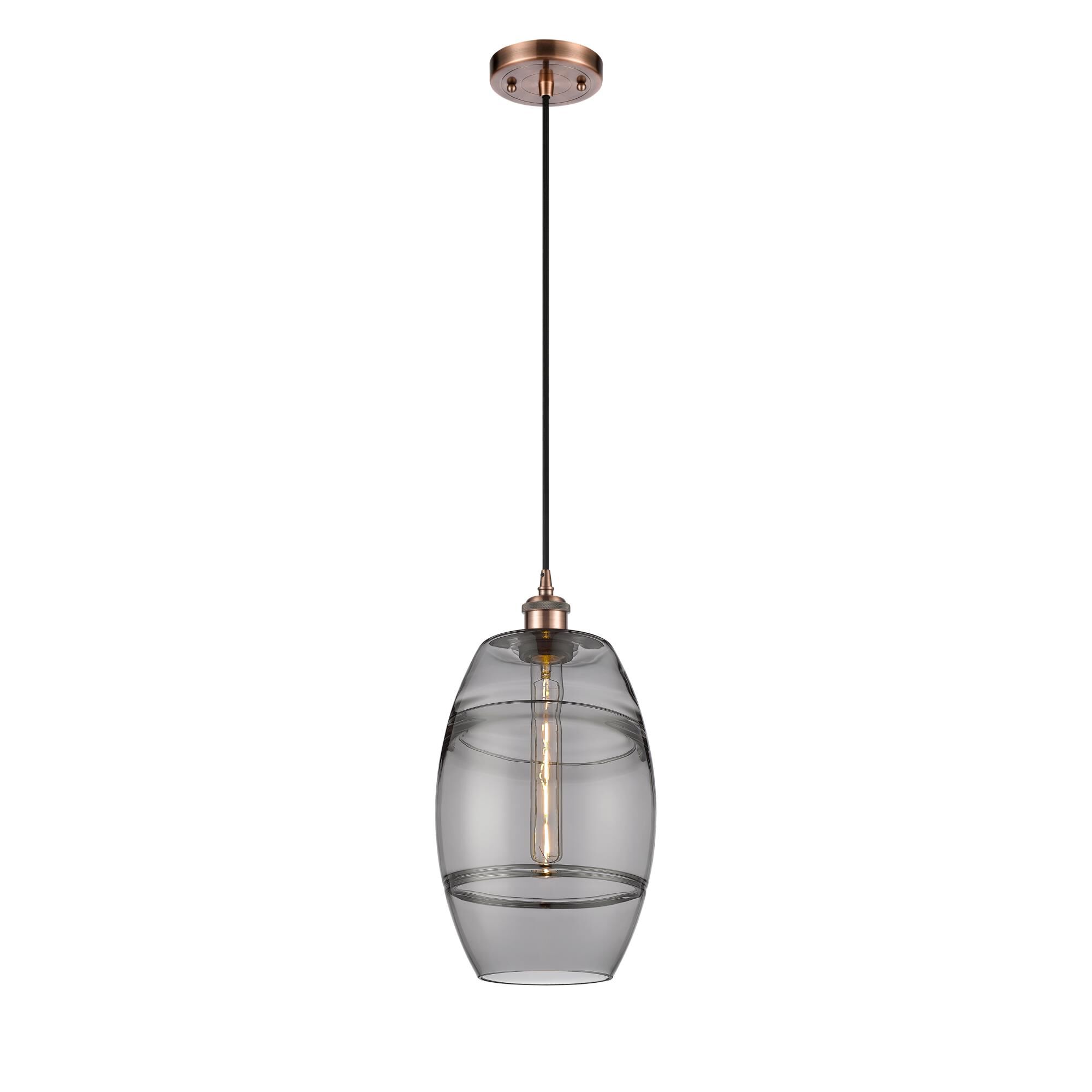Shown in Antique Copper finish and Light Smoke glass