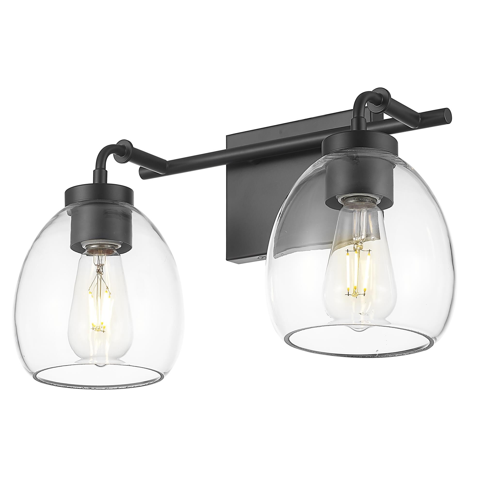 Shown in Matte Black finish and Clear Glass Globes shade