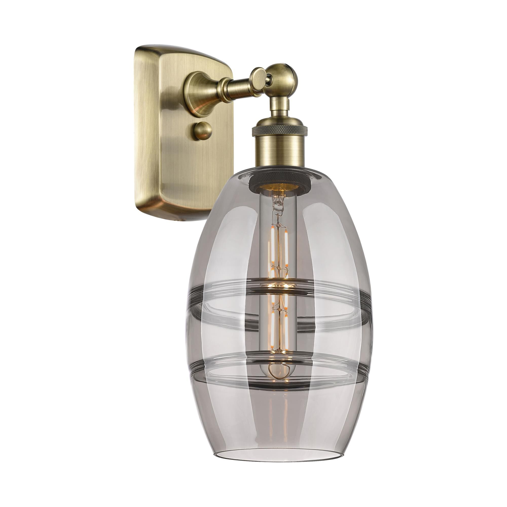 Shown in Antique Brass finish and Light Smoke glass