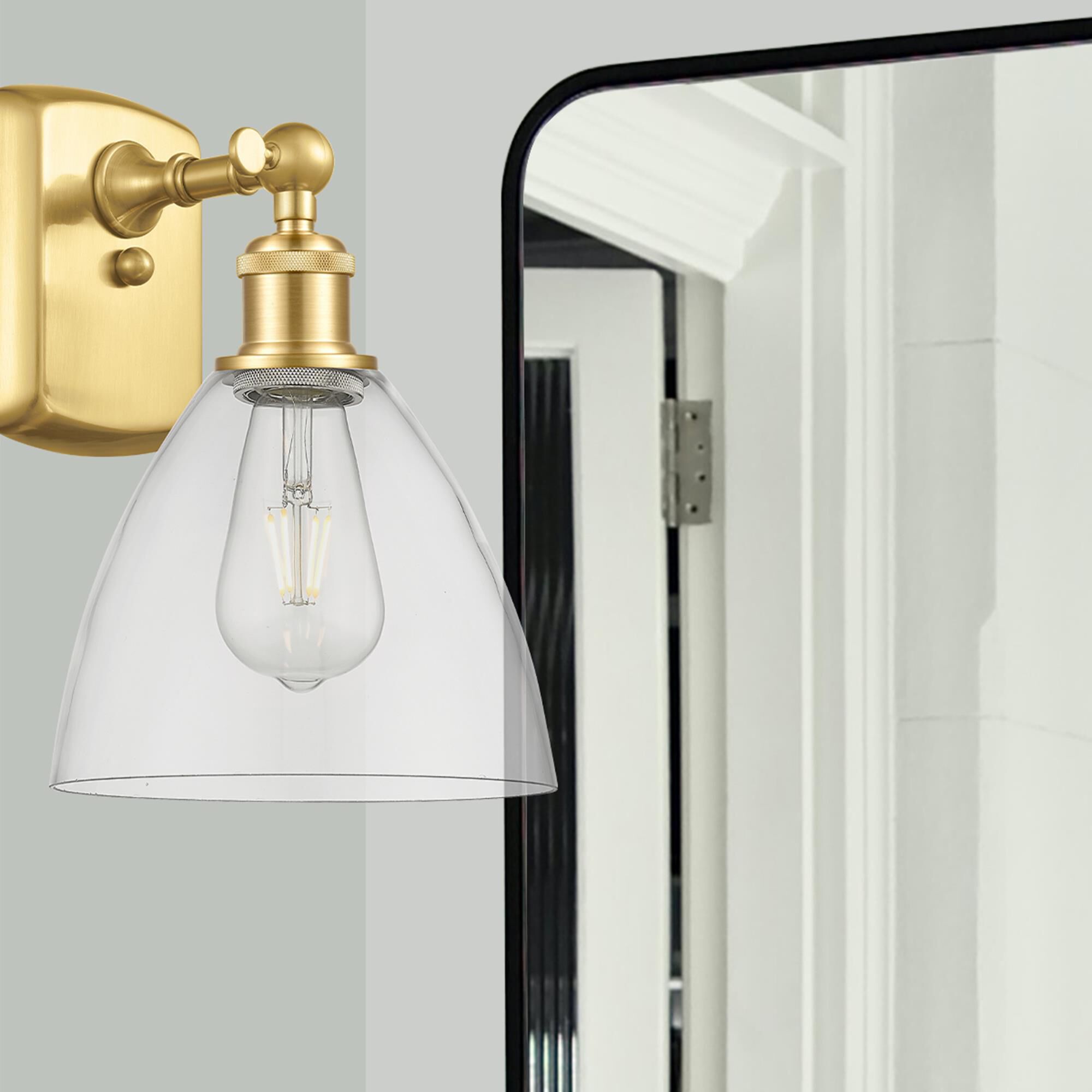 Shown in Satin Gold finish and Clear Ballston Dome glass and No Shade shade