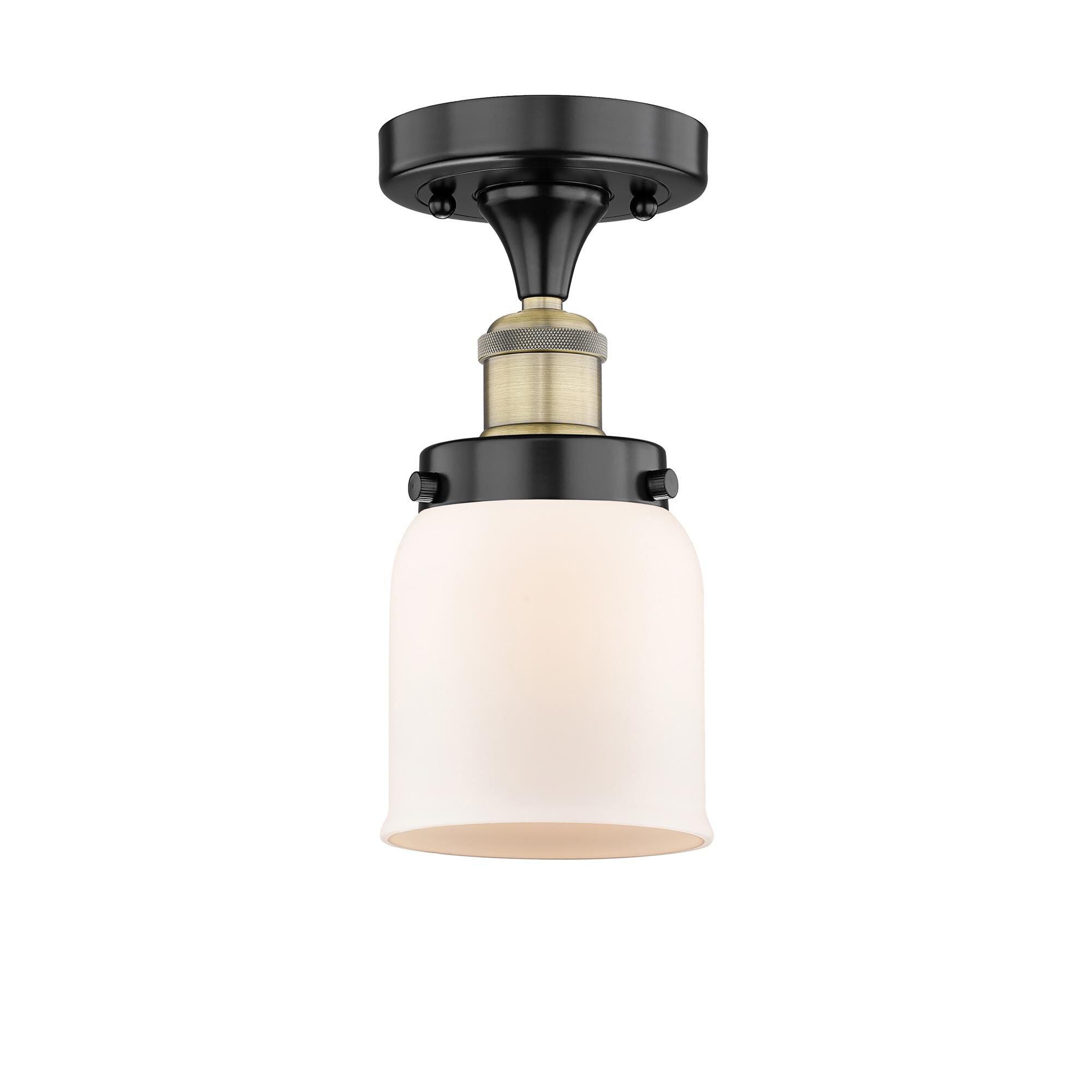 Shown in Black Antique Brass finish and Matte White glass