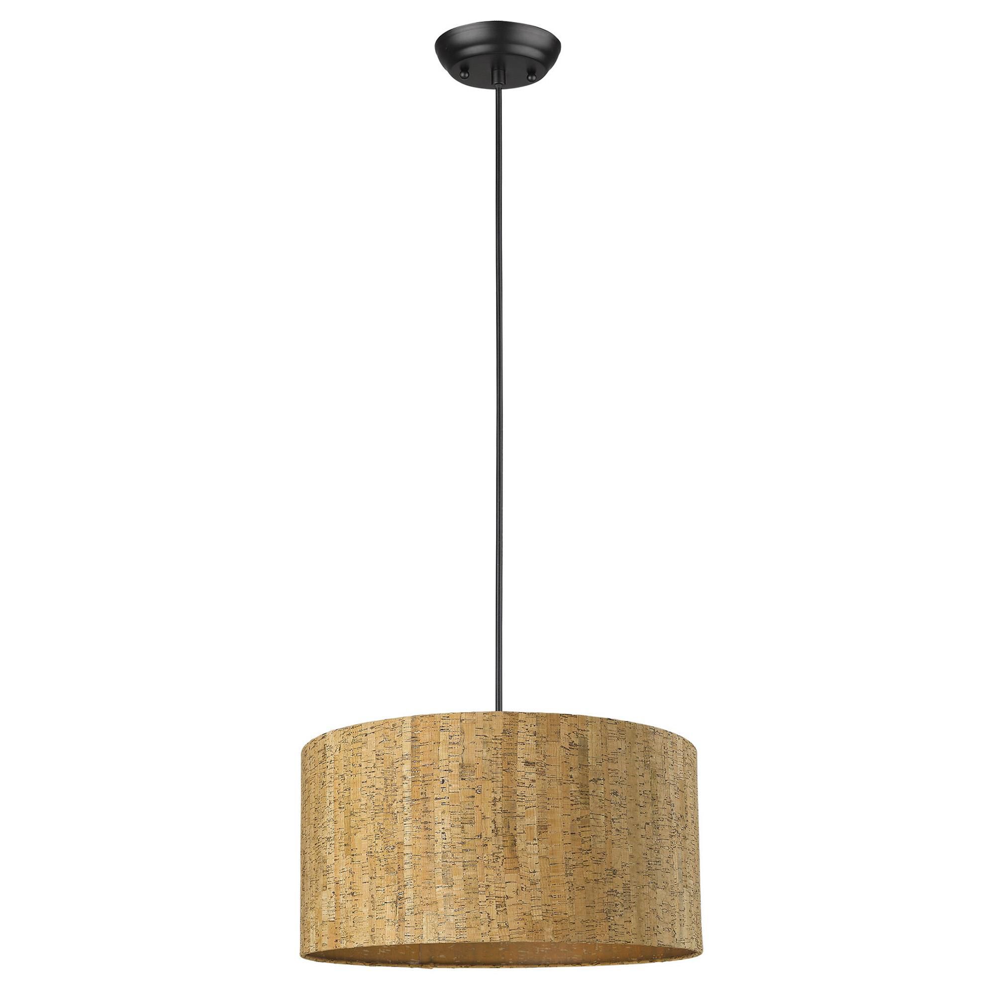 Shown in Matte Black finish and Cork glass and Cork Drum shade