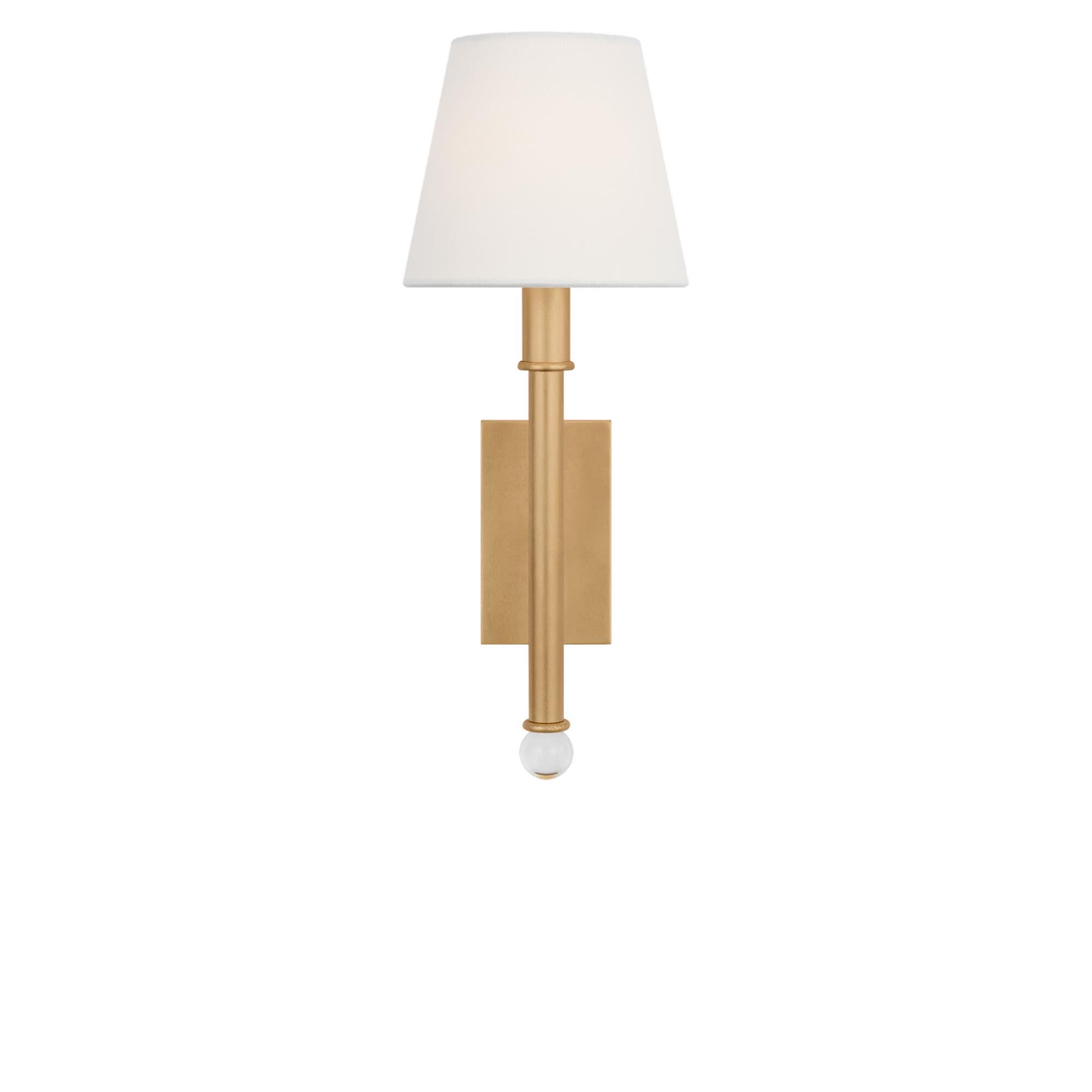 Shown in Gild finish and White Linen Fabric shade