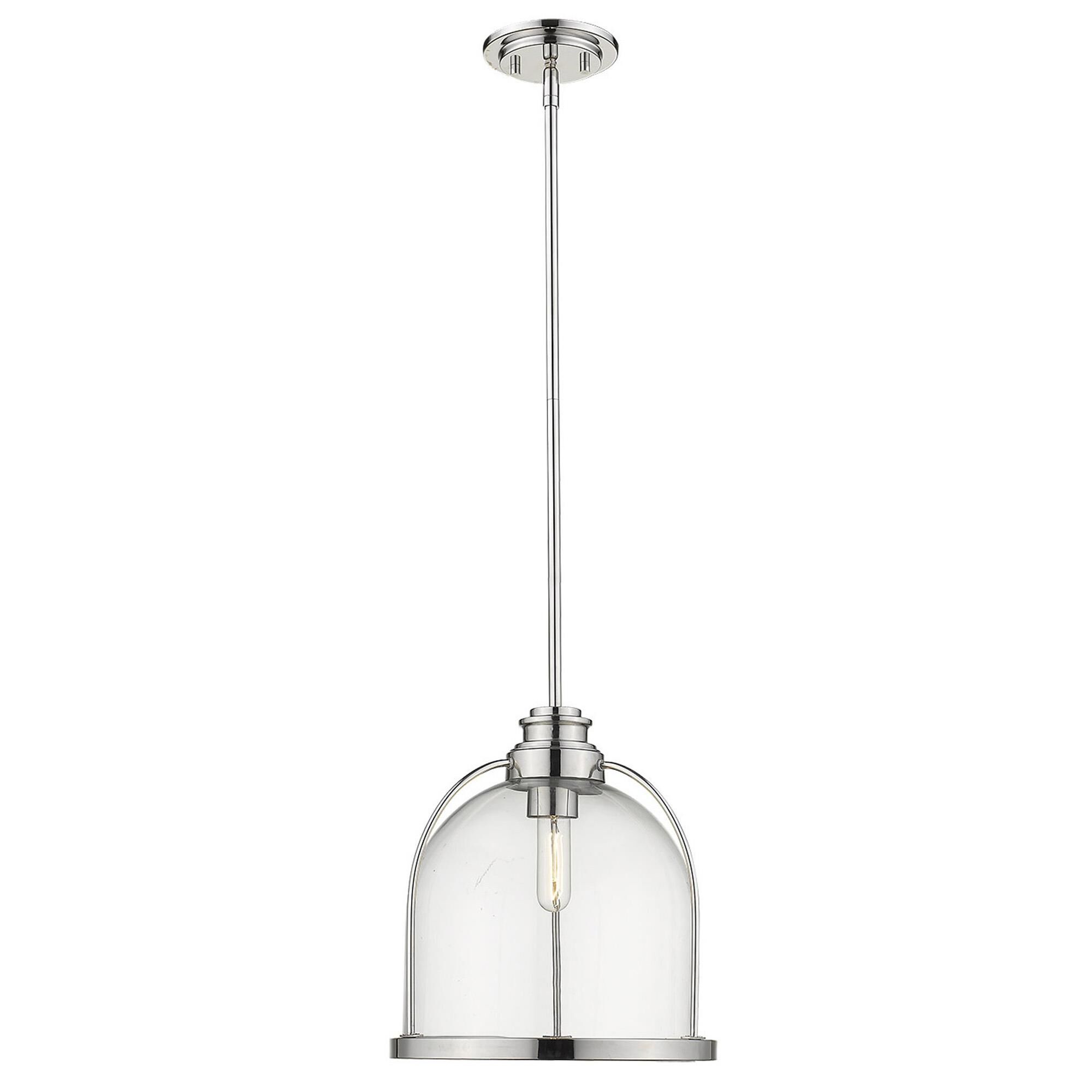 Shown in Polished Nickel finish and Clear glass and Clear, Dome Shaped Glass Globe shade