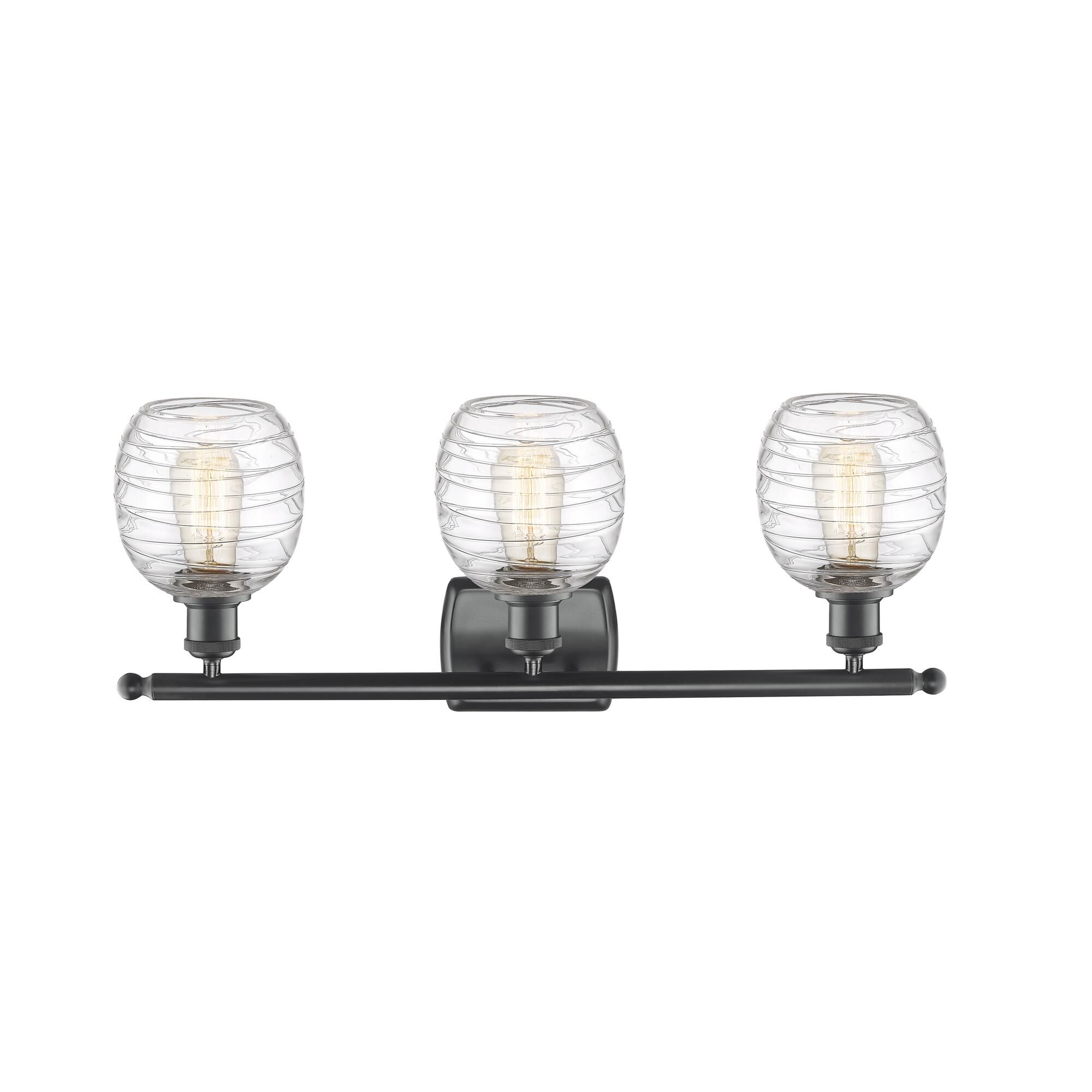 Shown in Matte Black finish and Deco Swirl glass