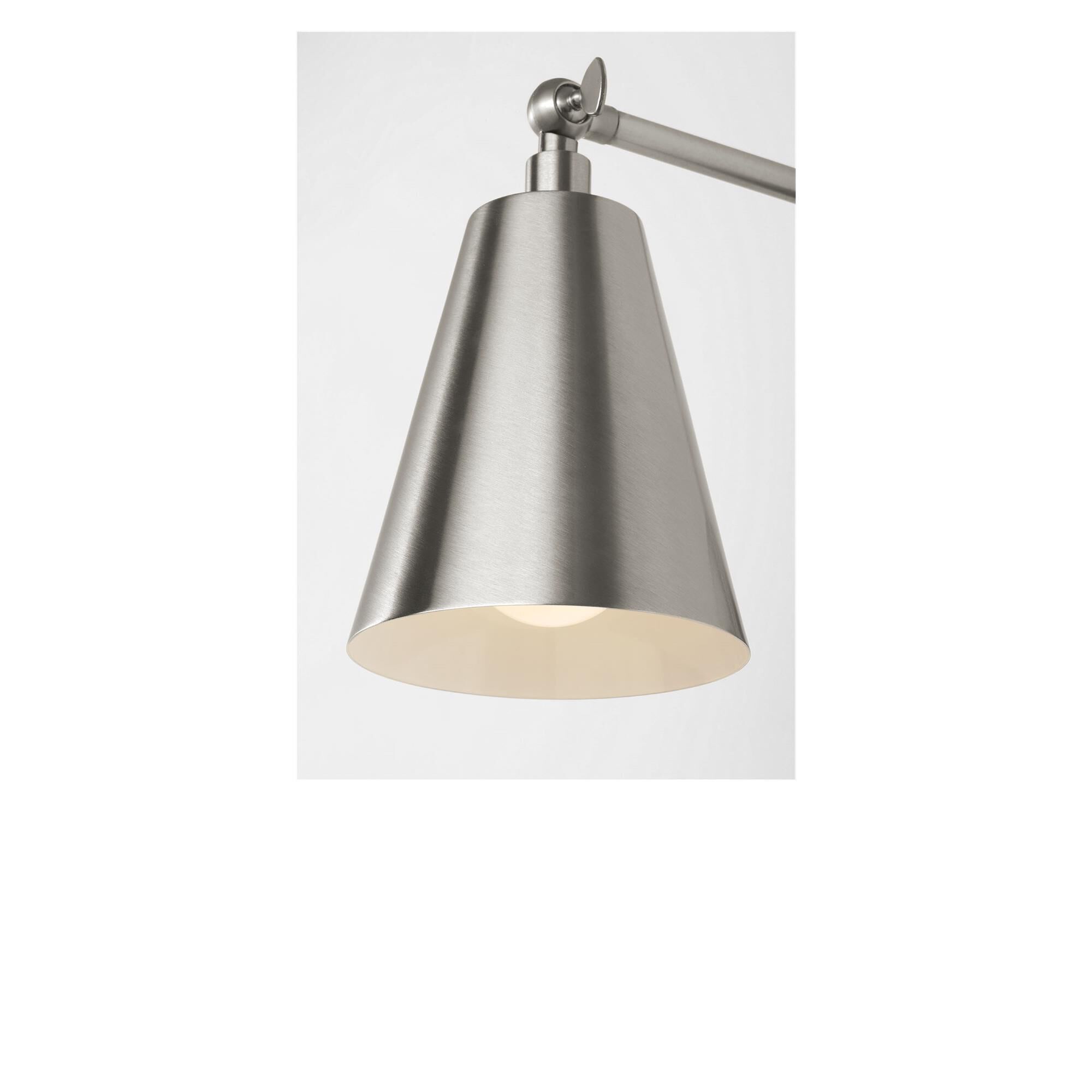 Shown in Burnished Brass finish and Steel shade