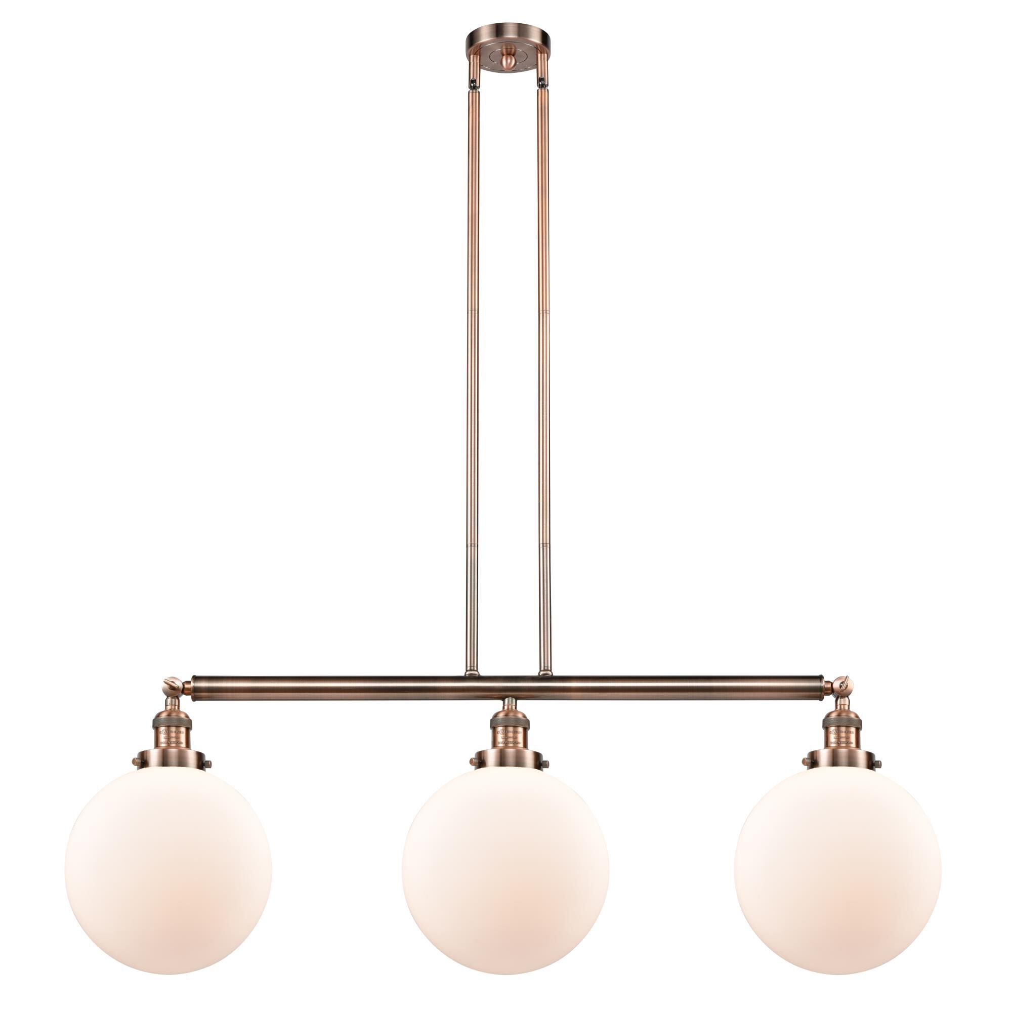 Shown in Antique Copper finish and Matte White Cased Beacon glass
