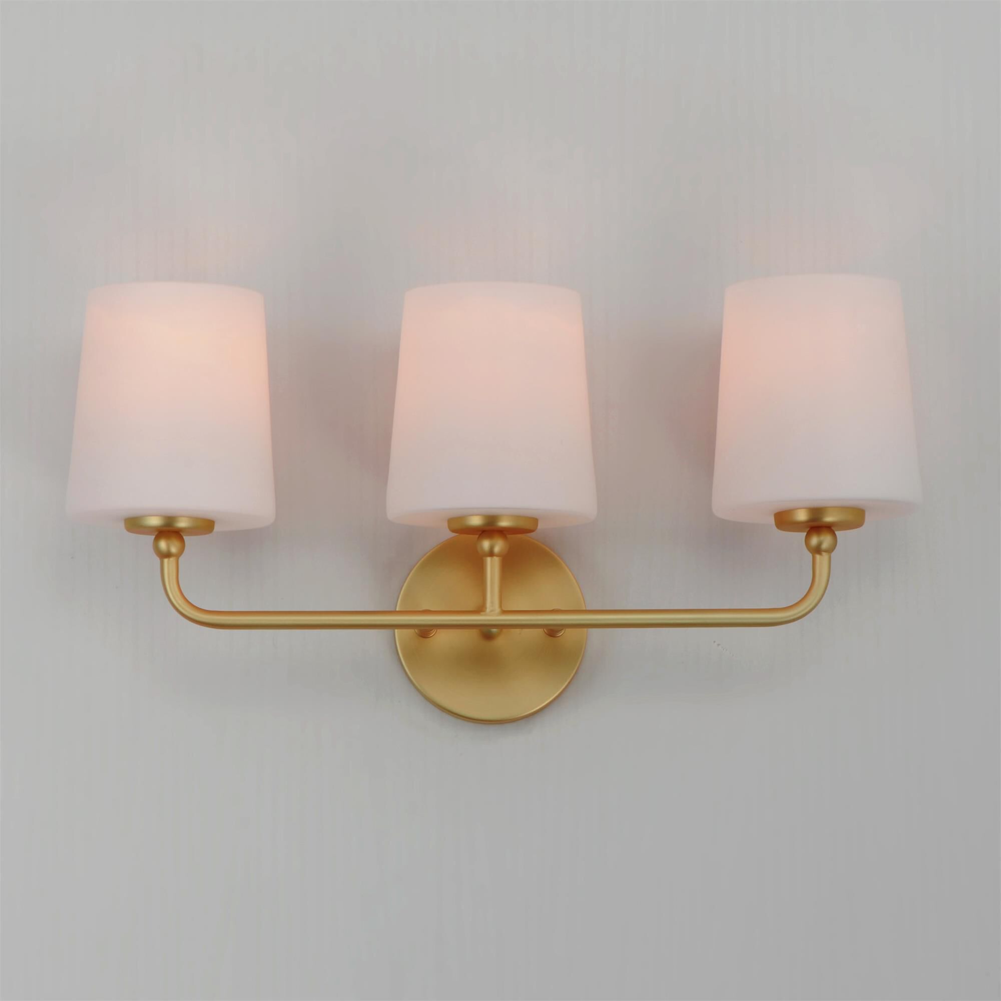 Shown in Satin Brass finish and Satin White glass