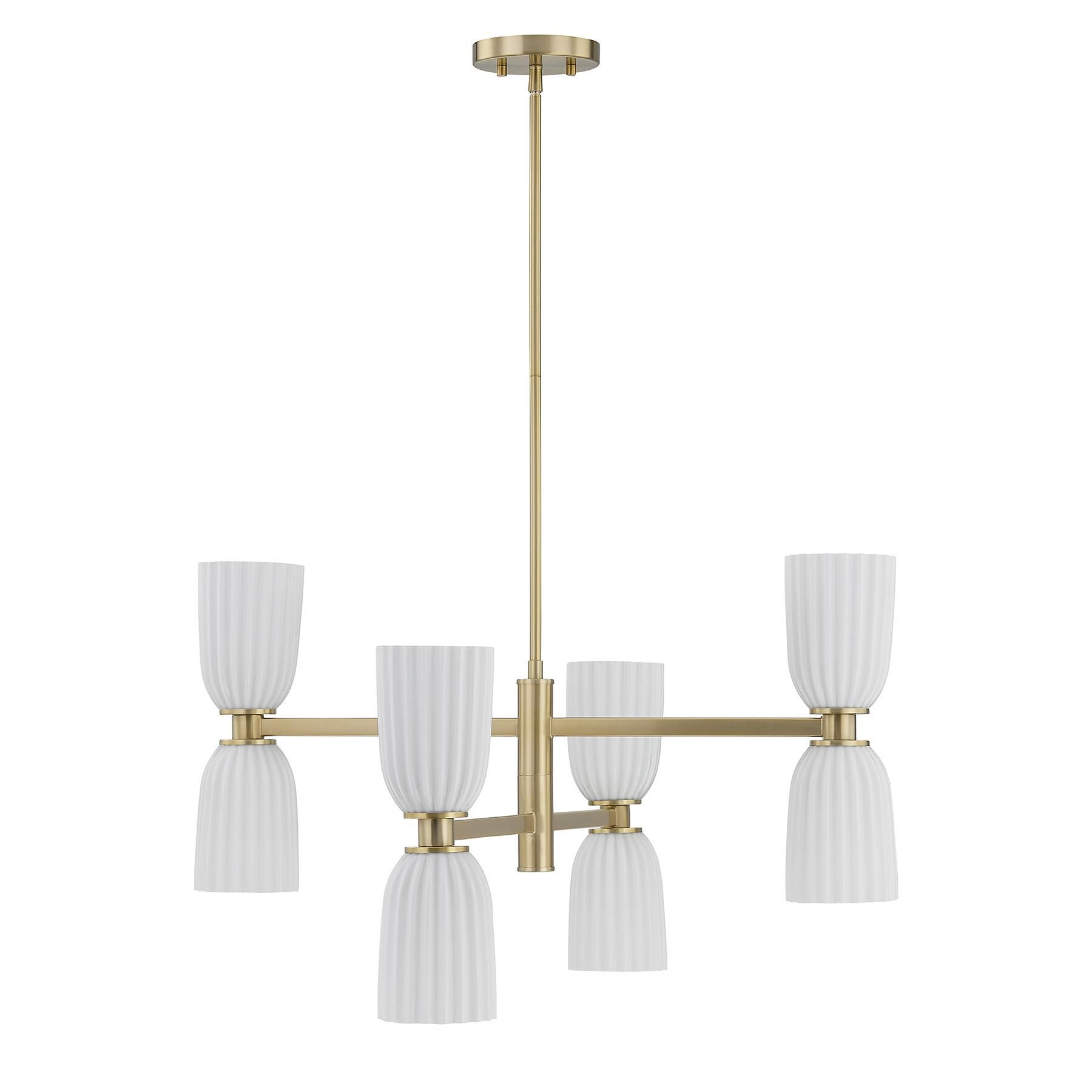 Shown in Noble Brass finish and White Opal Ribbed glass