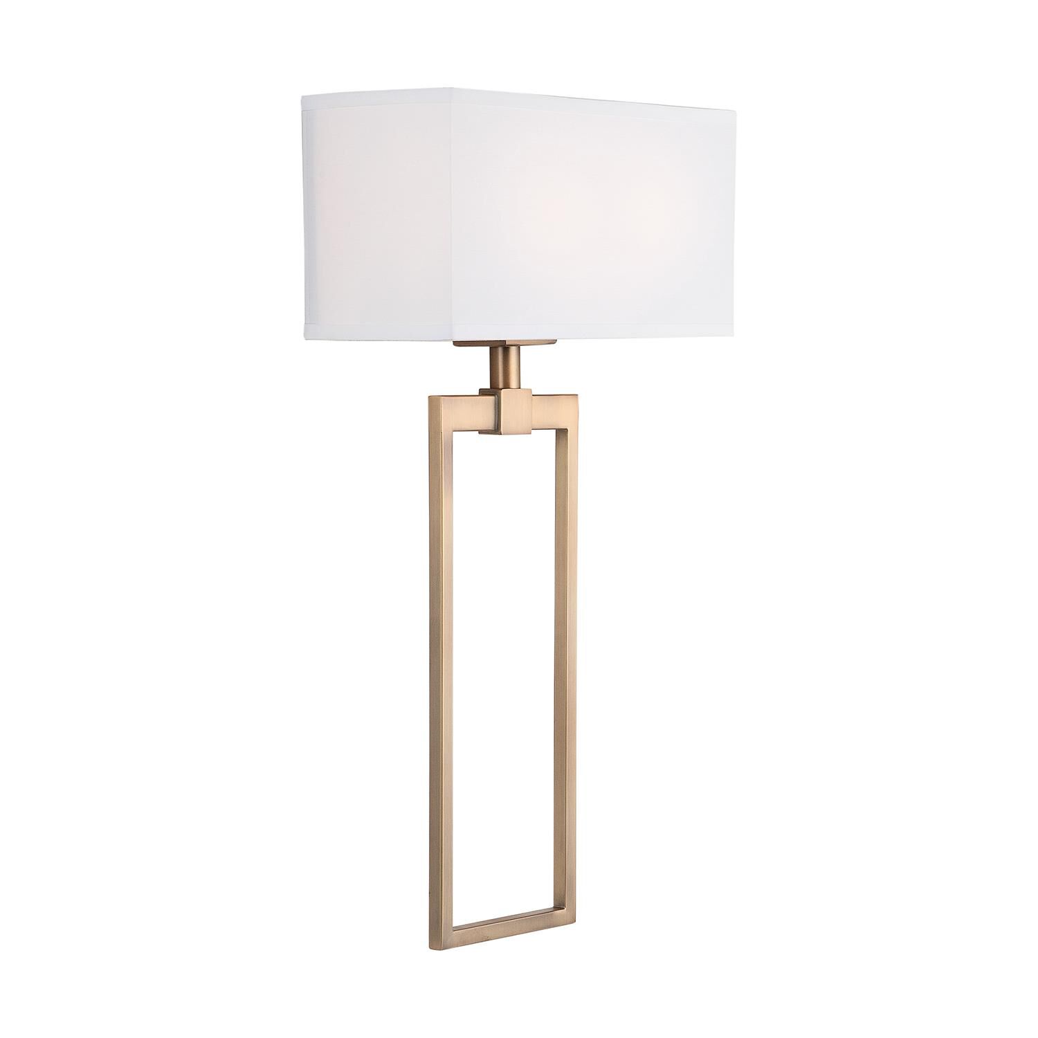 Shown in Aged Brass finish and White Fabric Bolt-On shade
