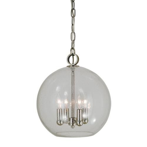 Shown in Polished Nickel finish and Clear Seedy Glass Globe shade
