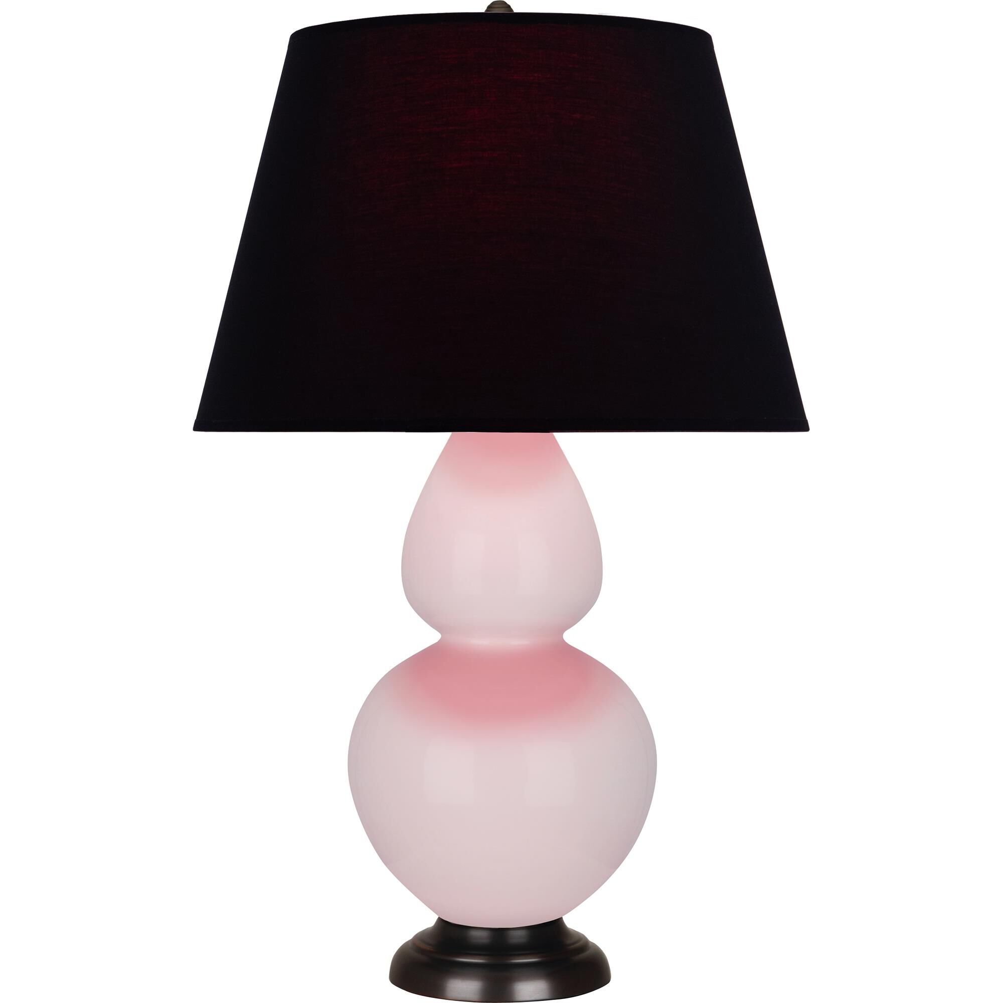 Shown in Rose Water Glazed finish and Ink Black with Rose Red Lining shade and Deep Patina Bronze accent