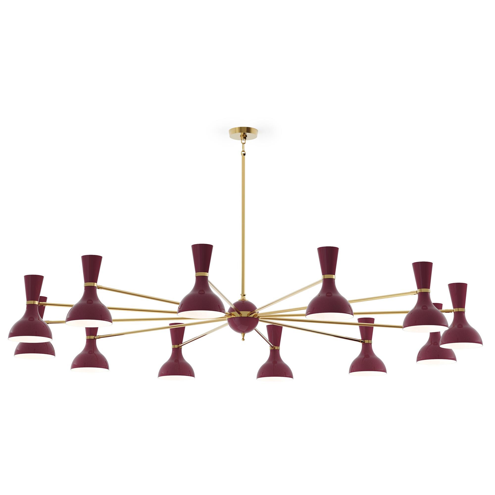 Shown in Modern Brass finish and Sugar Plum shade