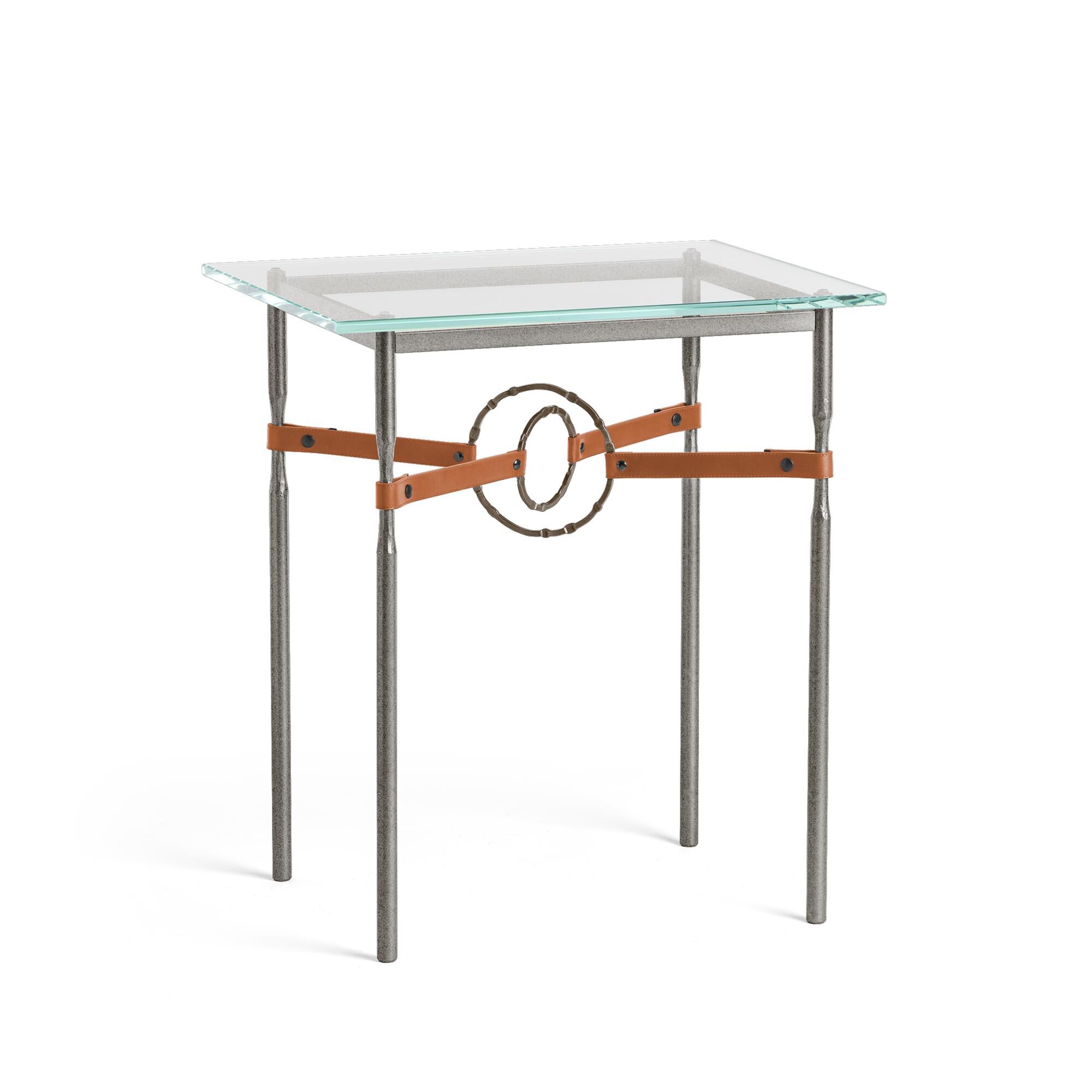 Shown in Natural Iron finish and Bronze with Leather Chestnut  accent