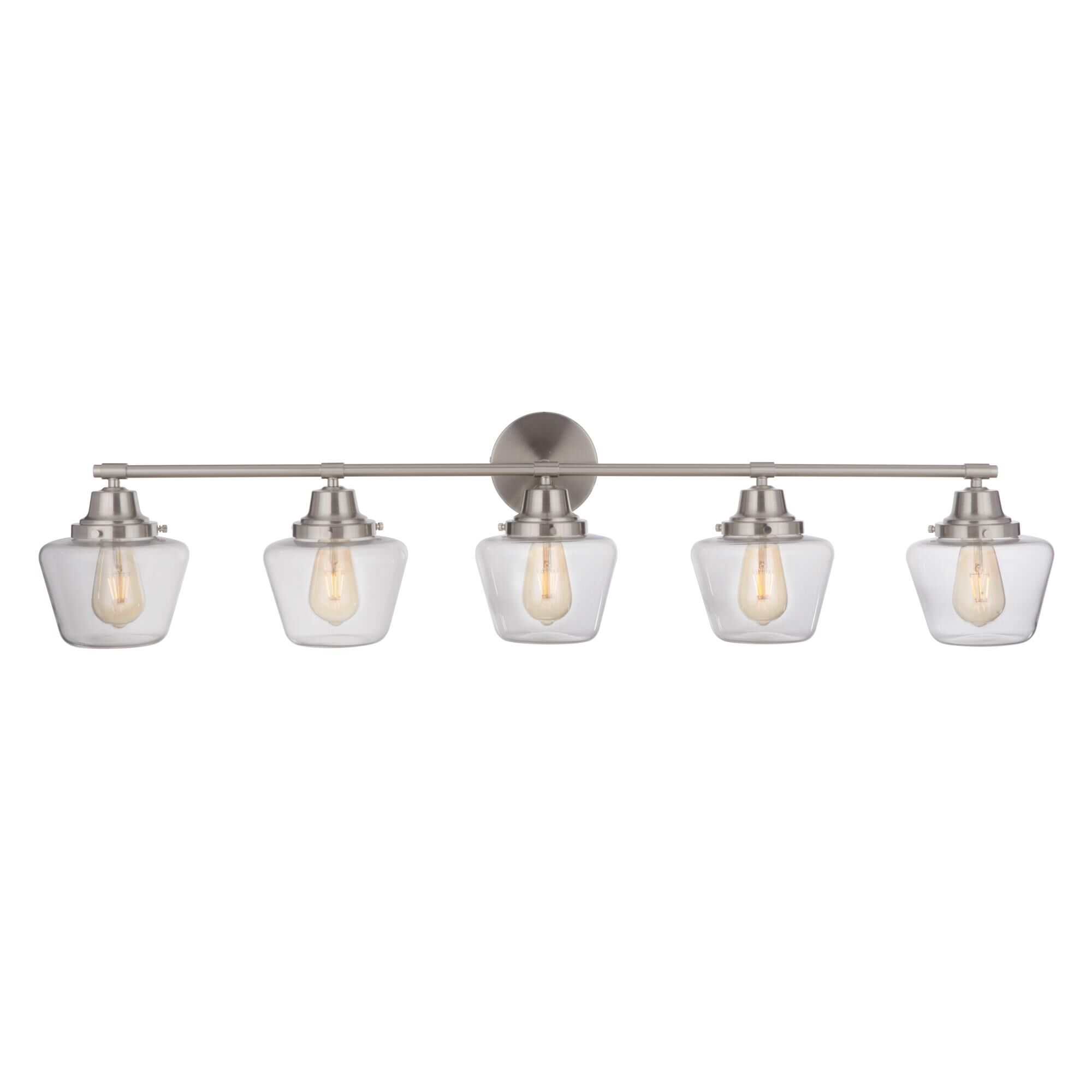Shown in Brushed Polished Nickel finish and Clear glass and Glass shade