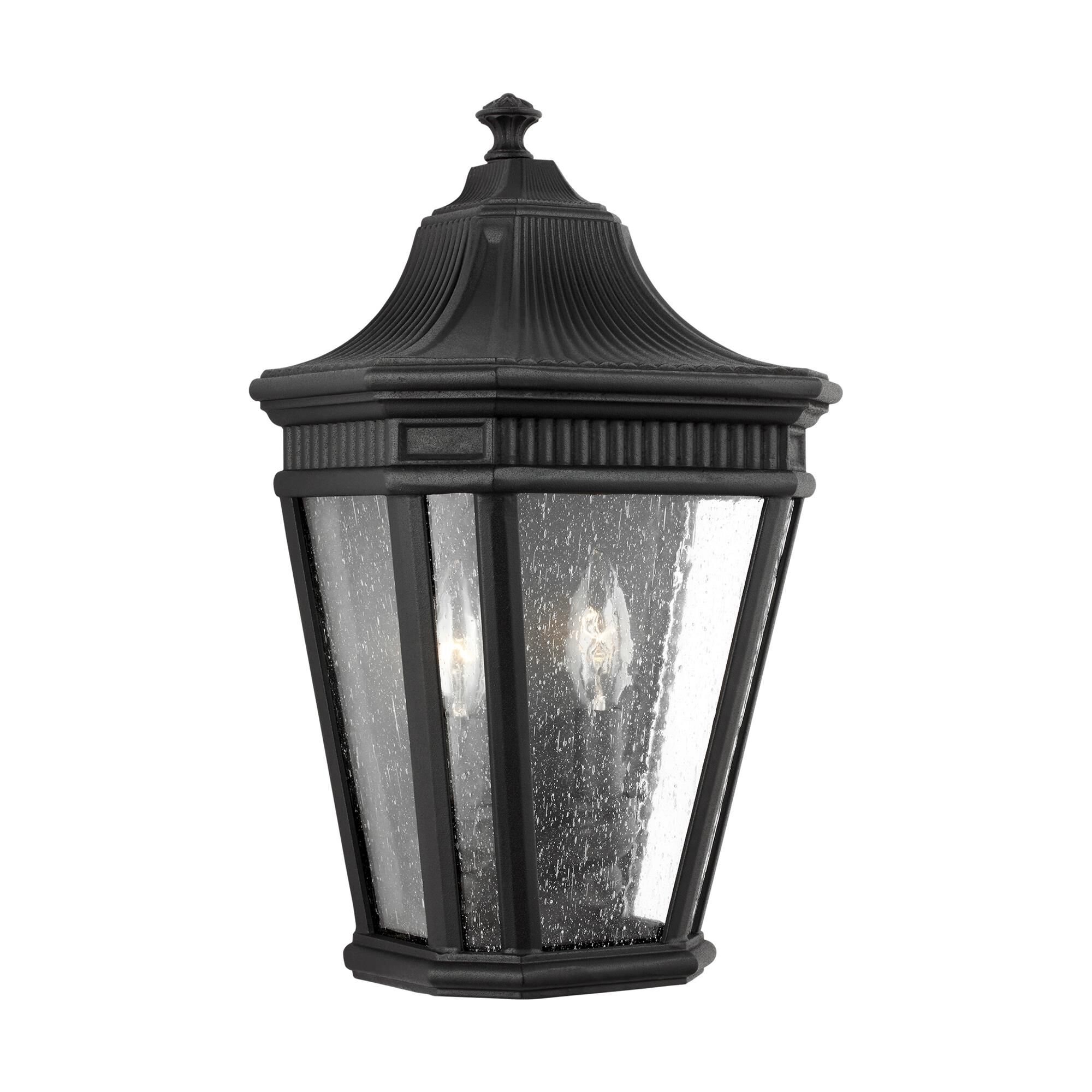 Shown in Black finish and Clear Seeded Panels glass