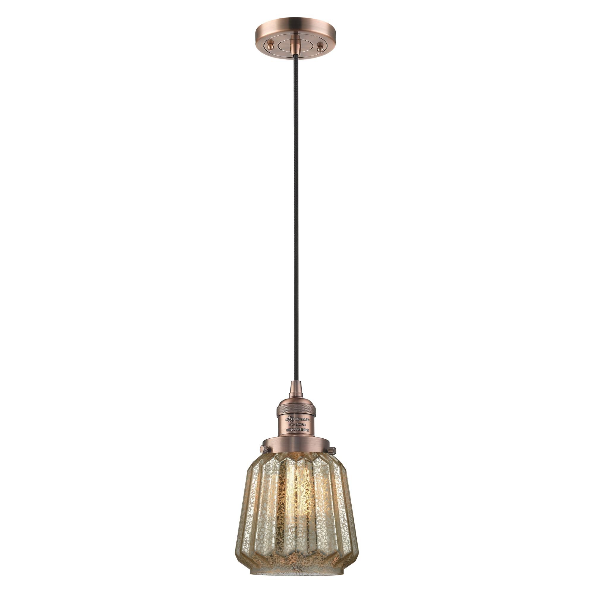 Shown in Antique Copper finish and Mercury Fluted glass