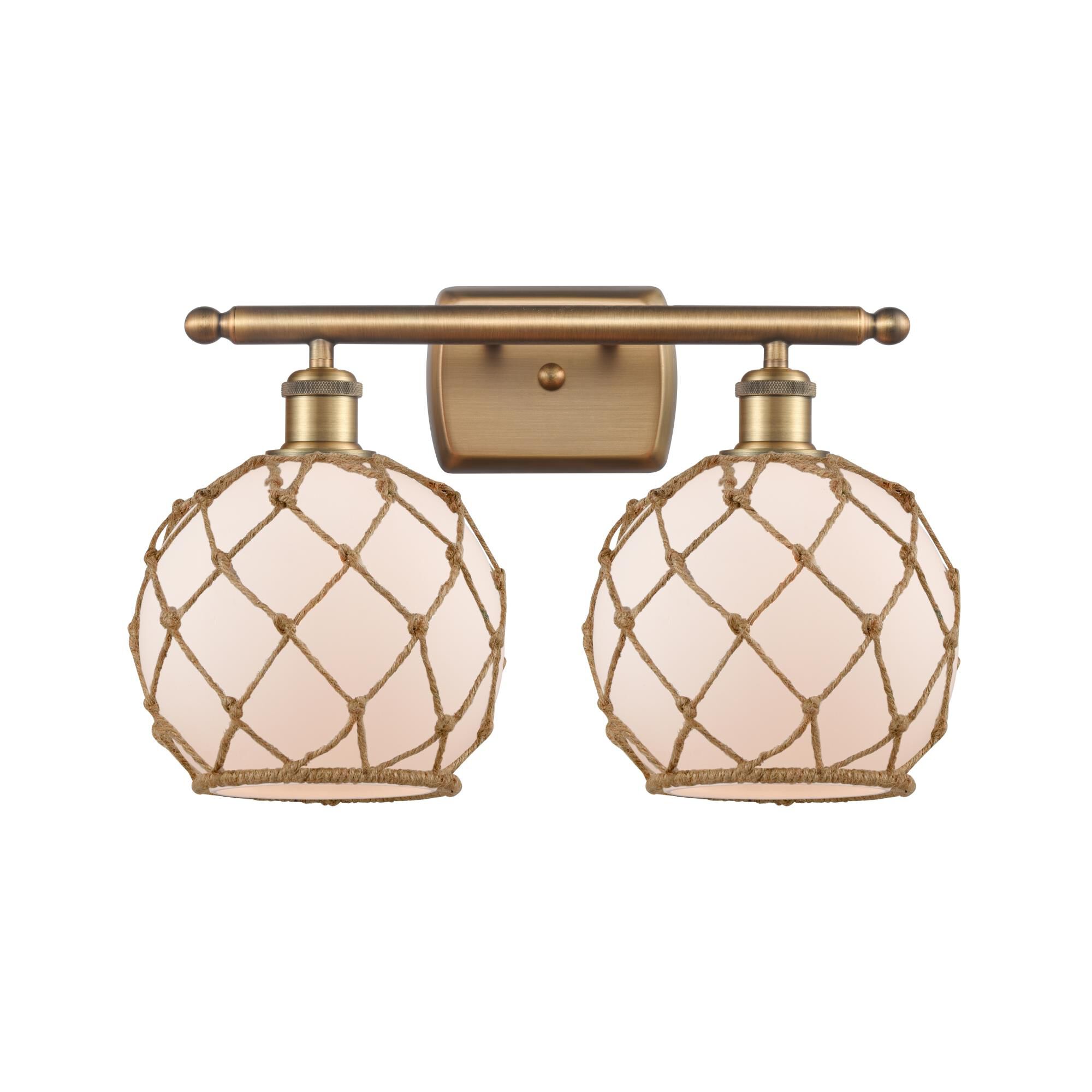 Shown in Brushed Brass finish and Sphere glass and Glass And Rope shade