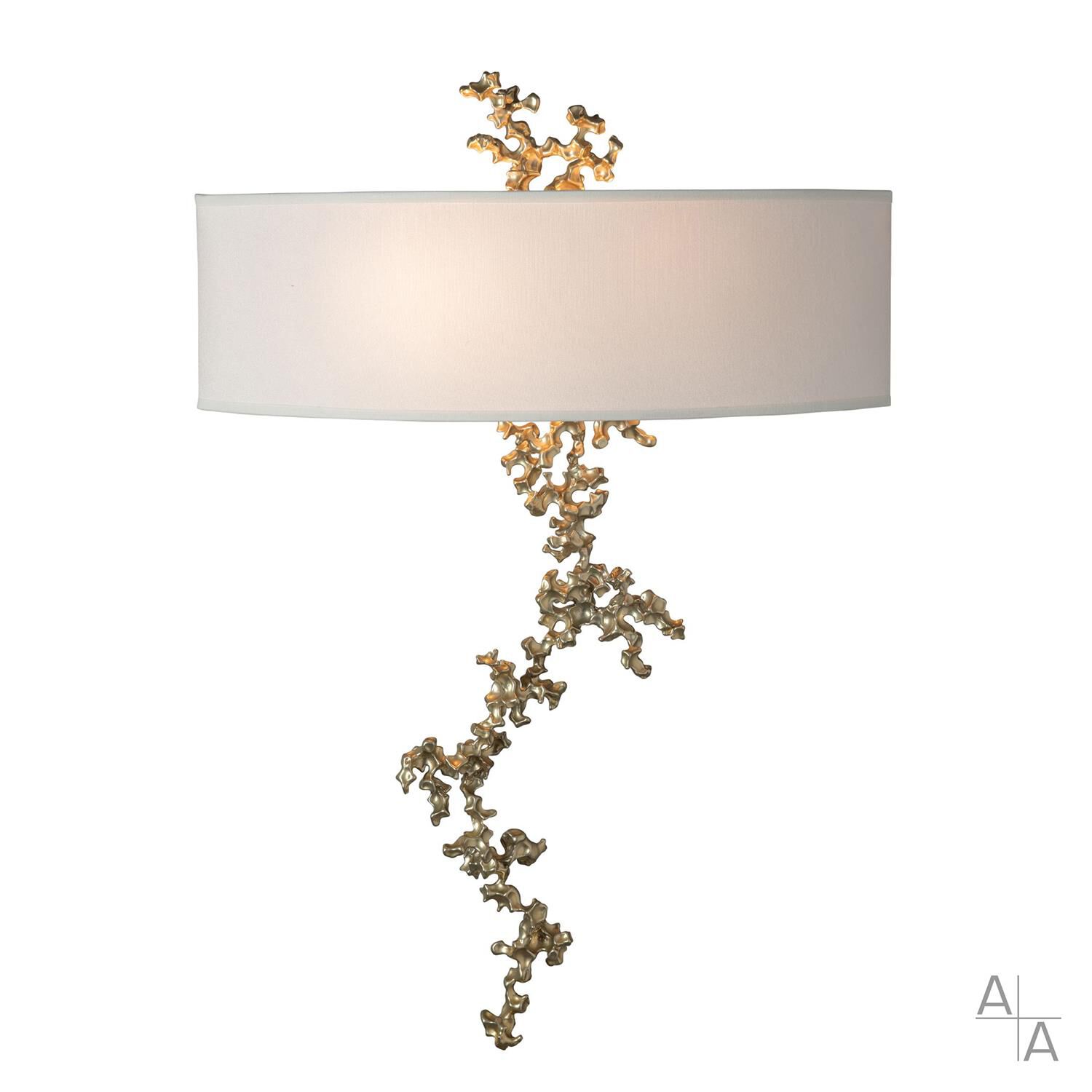 Shown in Modern Brass finish and Natural Anna shade
