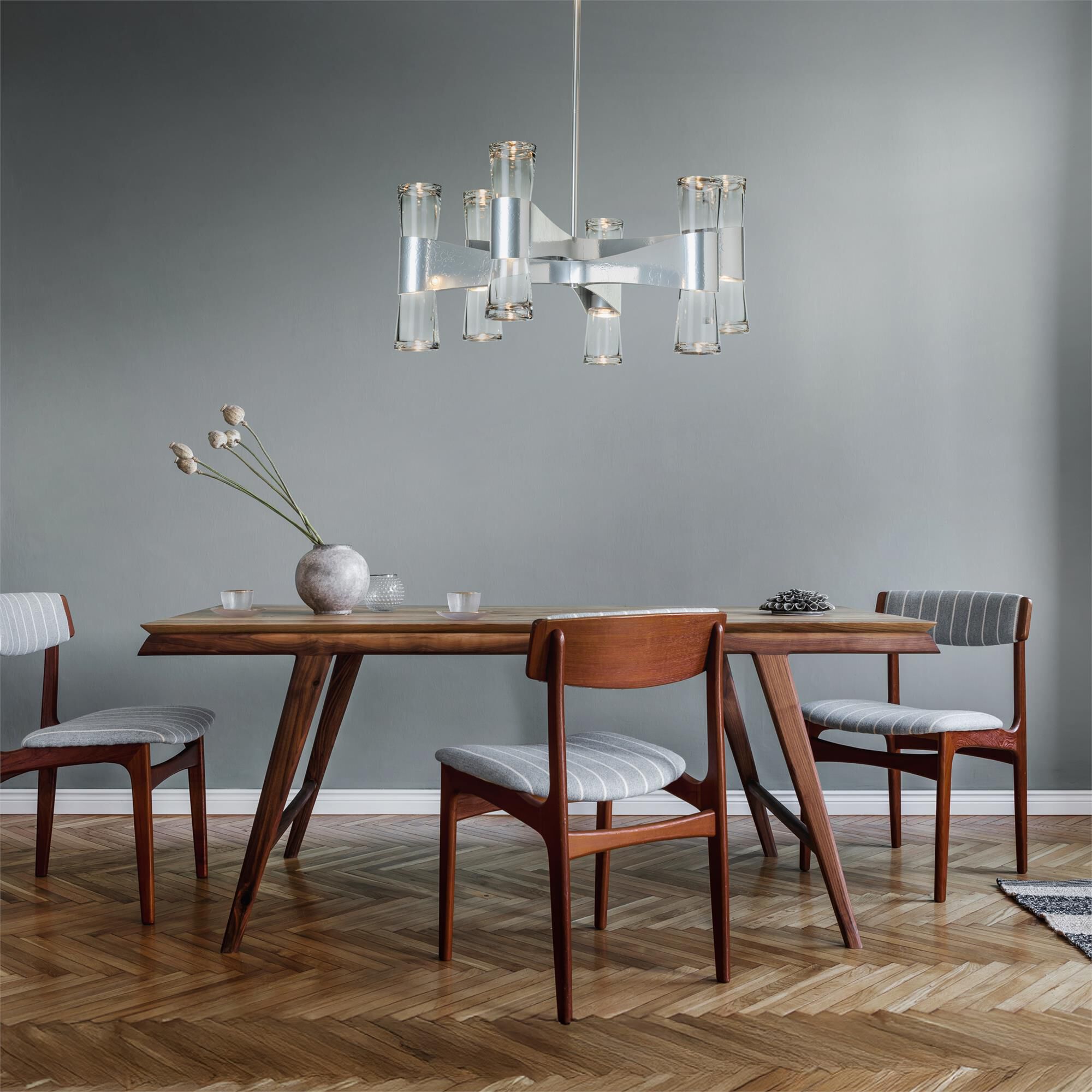 Shown in Sterling finish and Clear glass