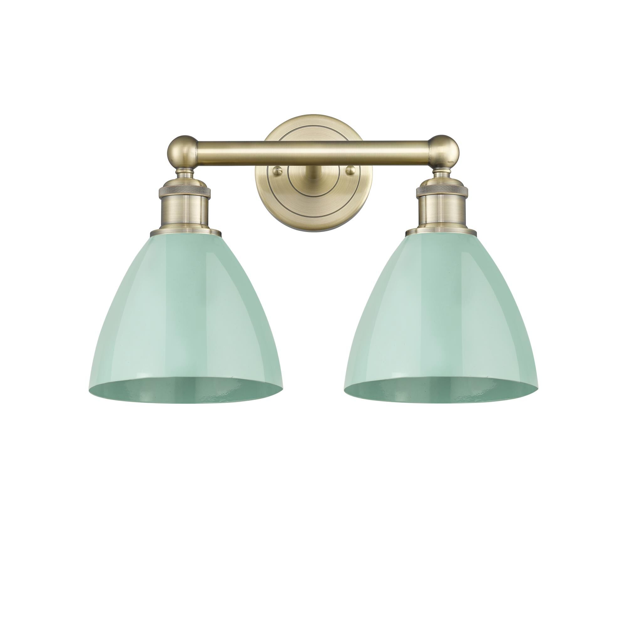 Shown in Antique Brass finish and Seafoam shade
