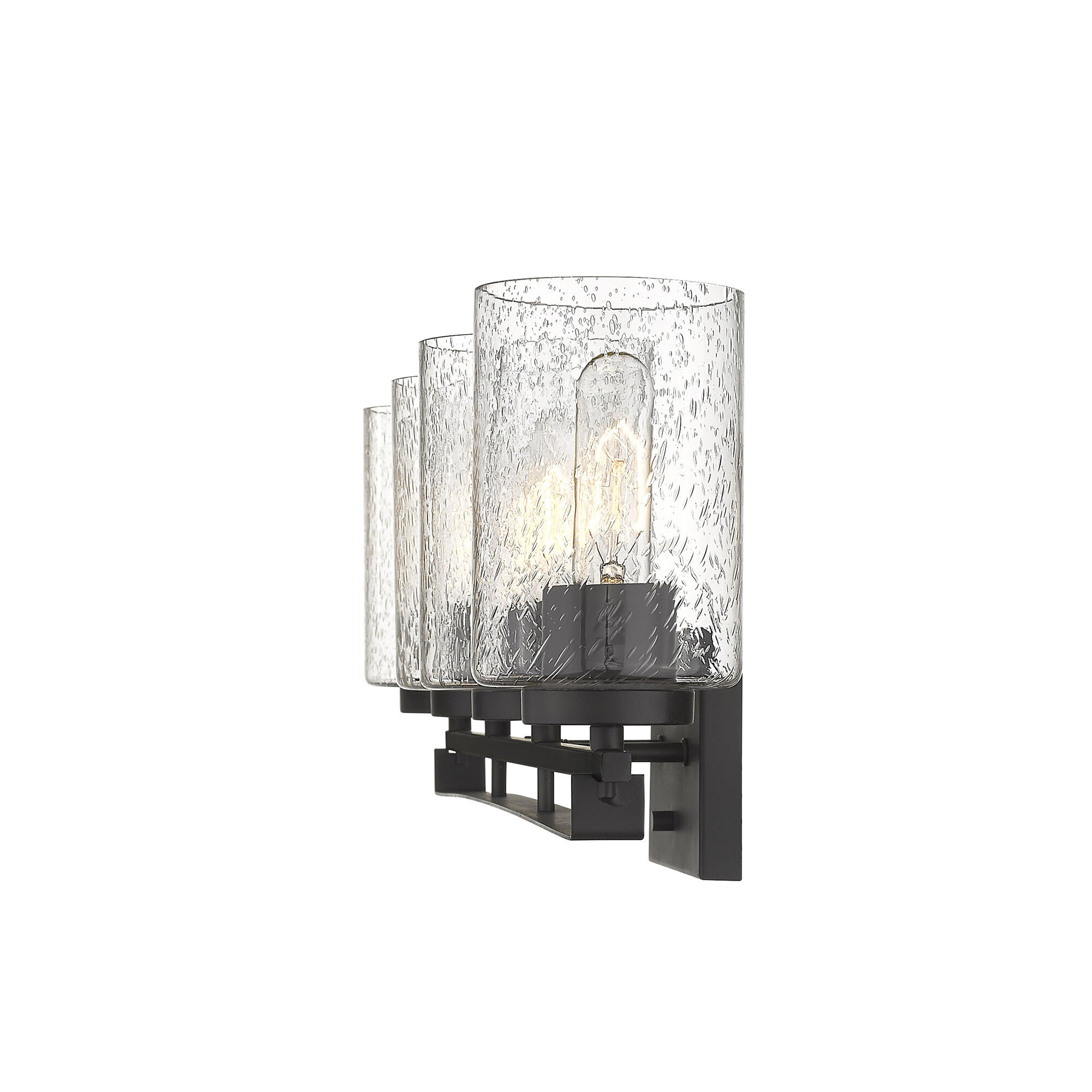 Shown in Oil-Rubbed Bronze finish and Clear glass and Clear, Seeded Cylindrical Glass s shade