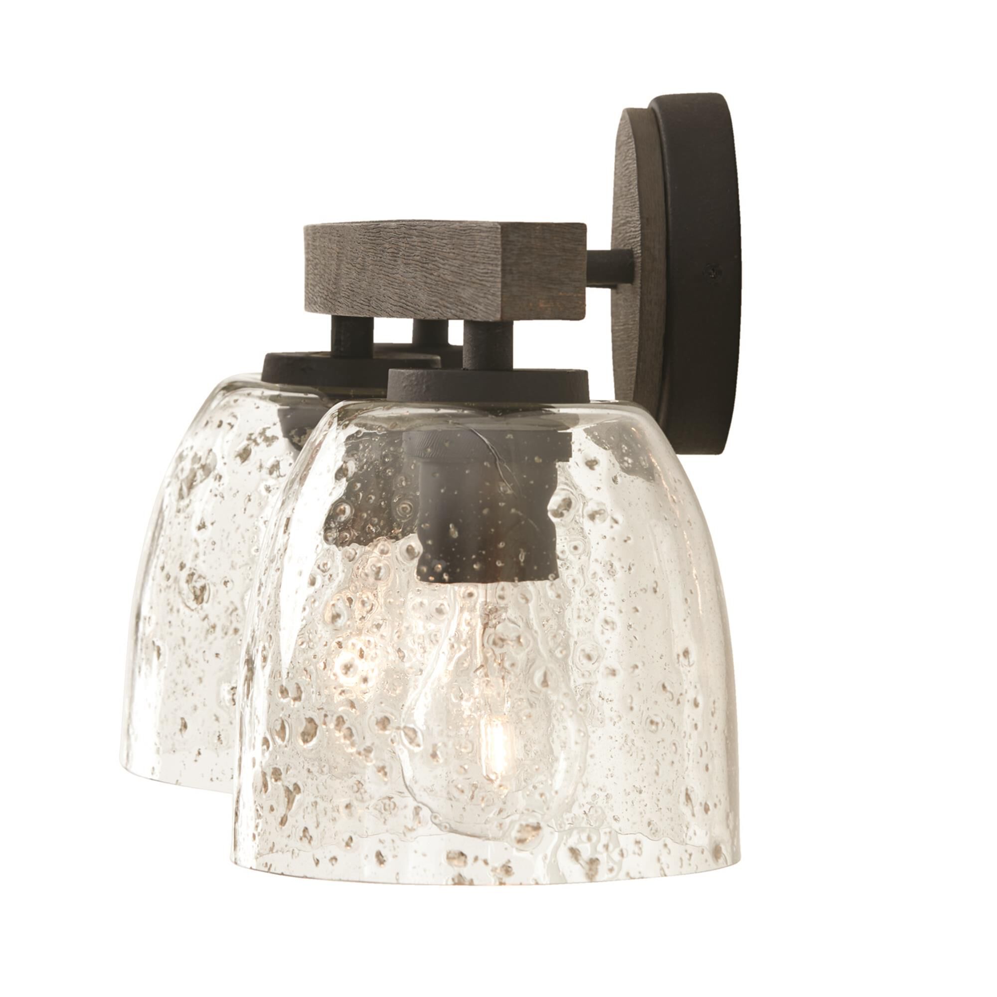 Shown in Carbon Grey and Black Iron finish and Stone Seeded glass