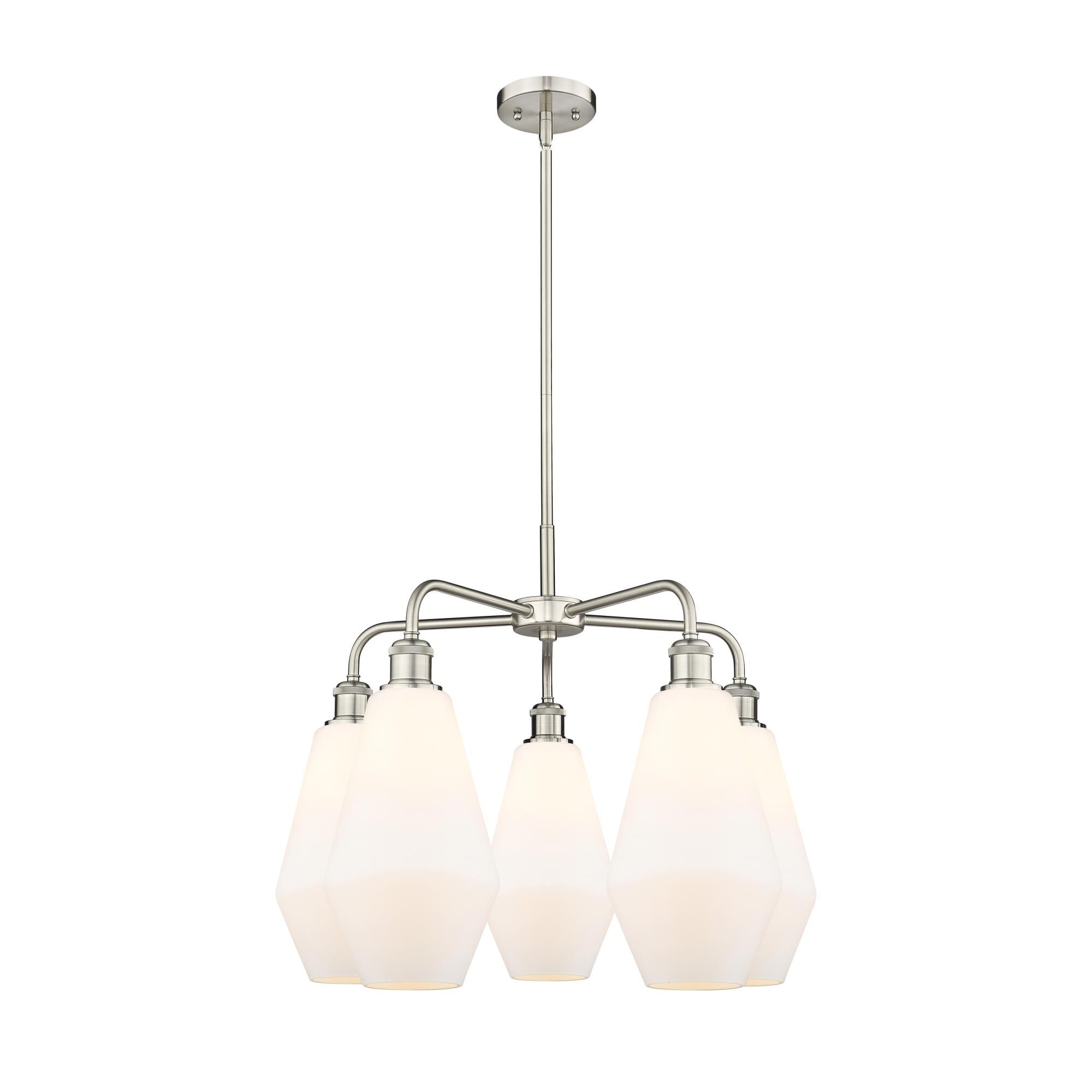 Shown in Satin Nickel finish and Cased Matte White glass