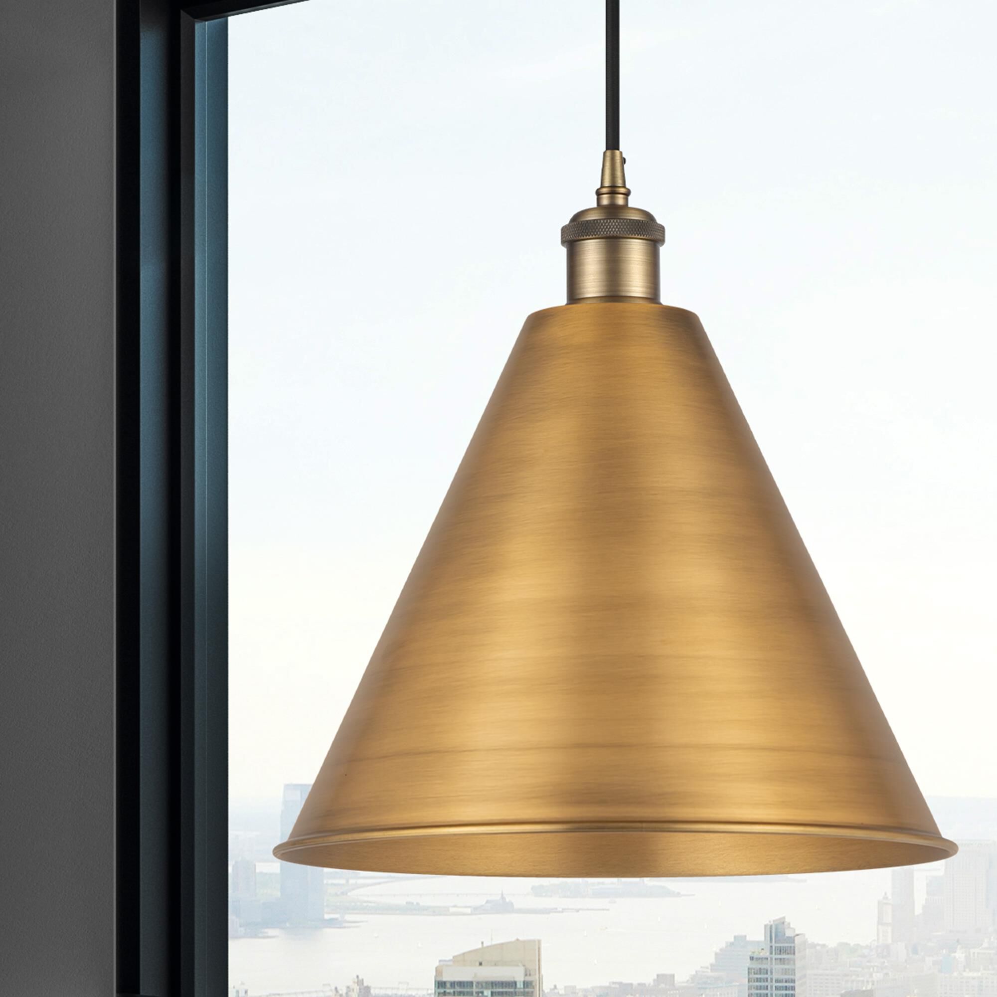 Shown in Brushed Brass finish and Matte Black Ballston Cone shade