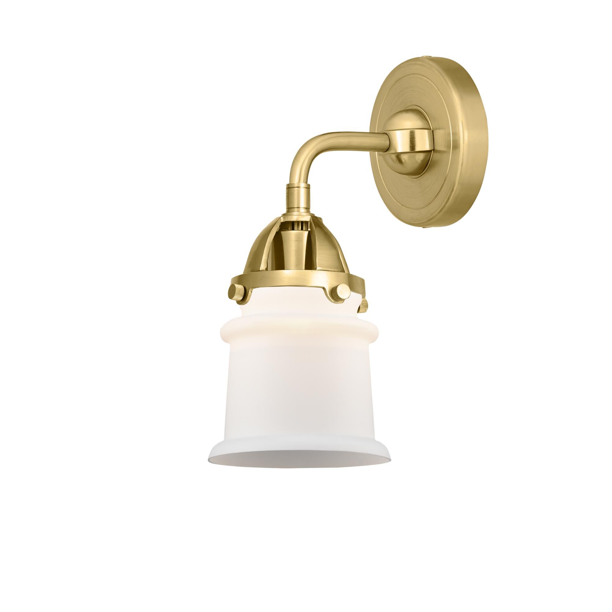 Shown in Satin Gold finish and Matte White Canton glass and No Shade shade