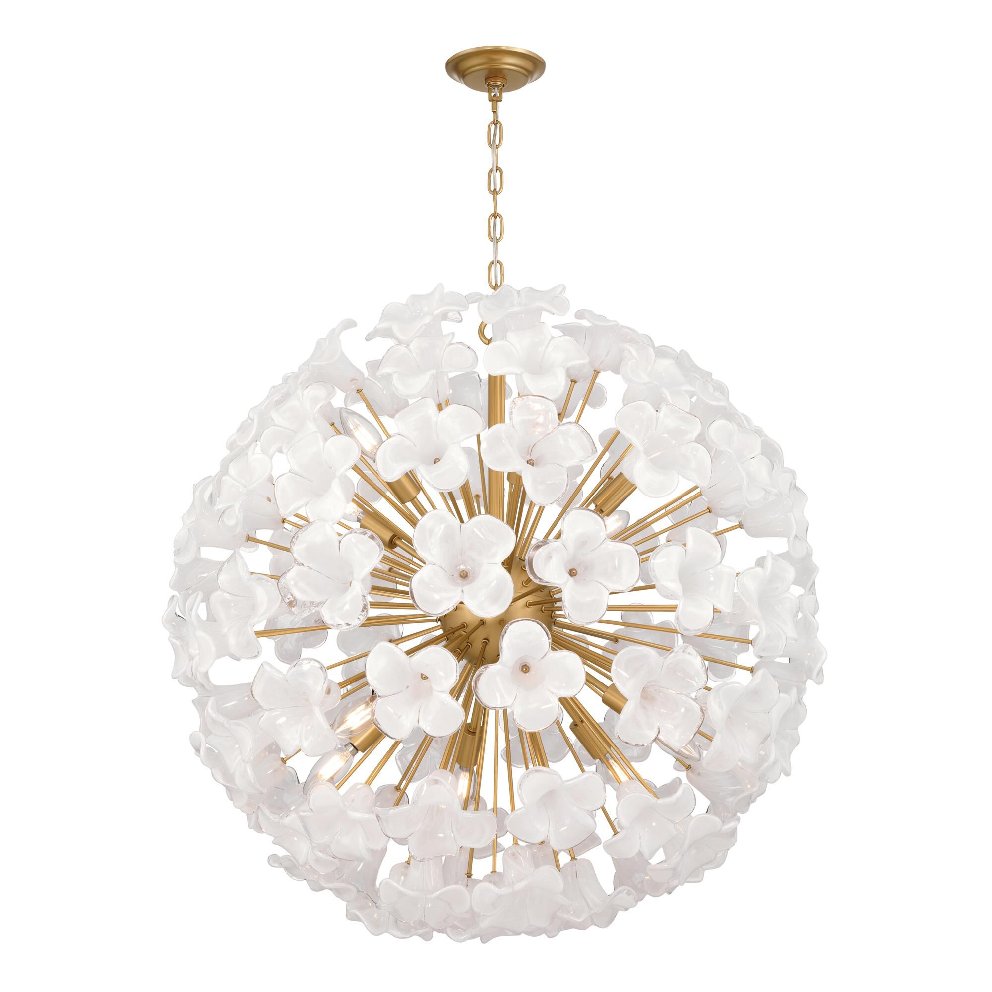 Shown in Legacy Brass finish and White Swirl glass