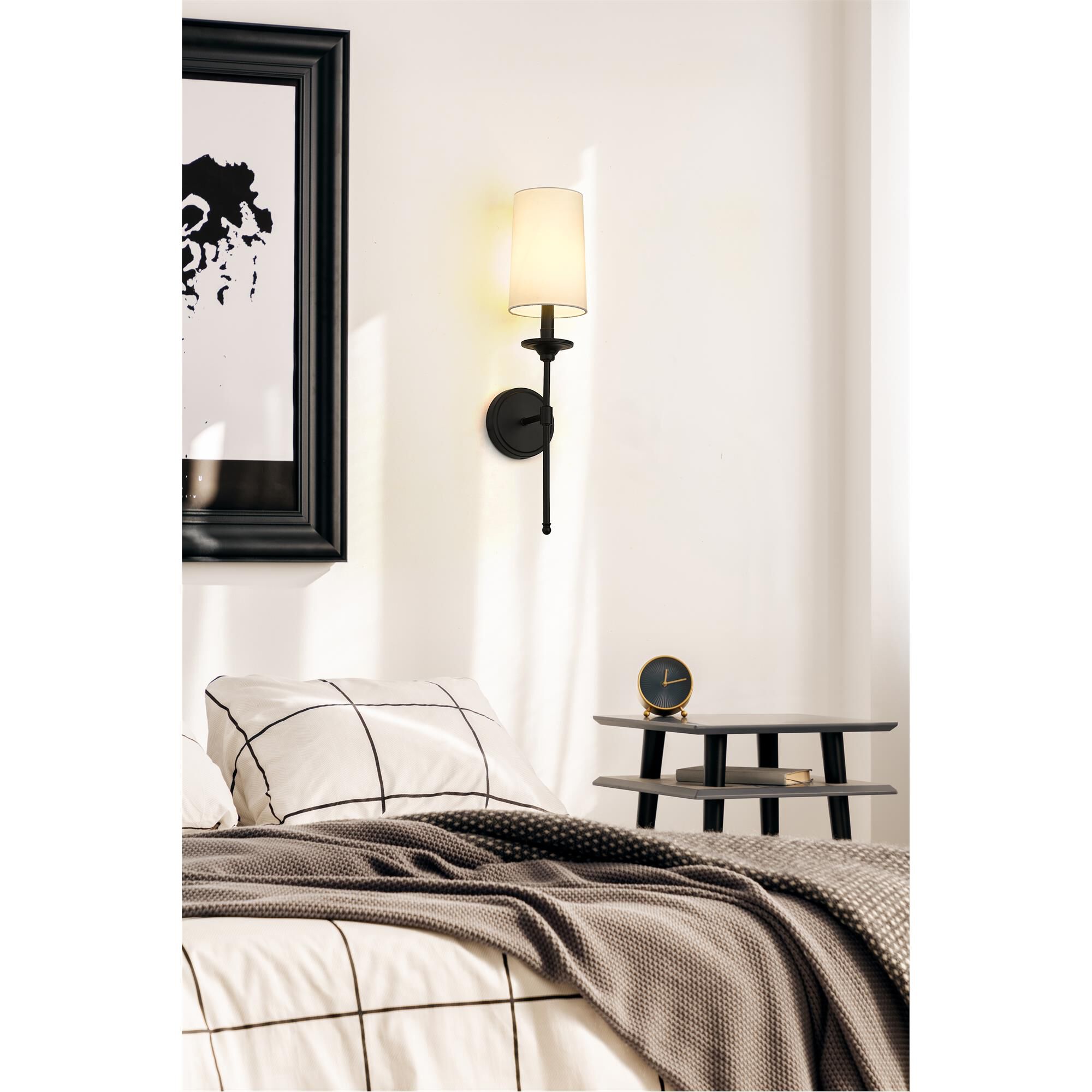 Shown in Matte Black finish and Cloth Cover shade