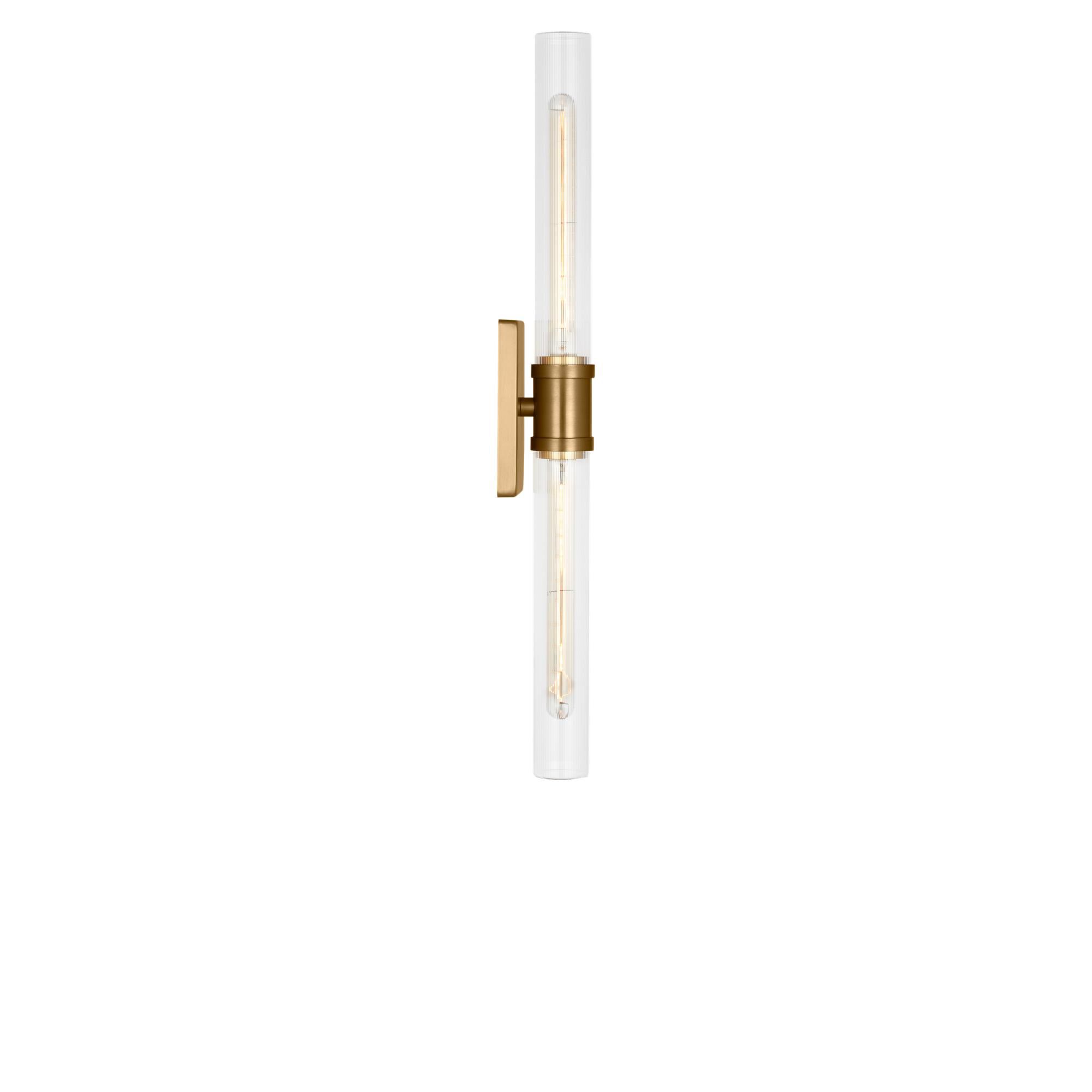 Shown in Satin Brass finish and Clear Fluted glass