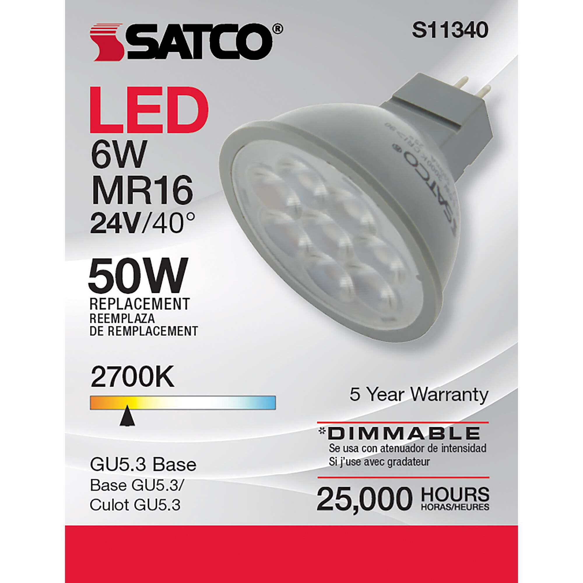 Dimmable 6 Watt 2700K MR16 LED Light Bulb by Satco