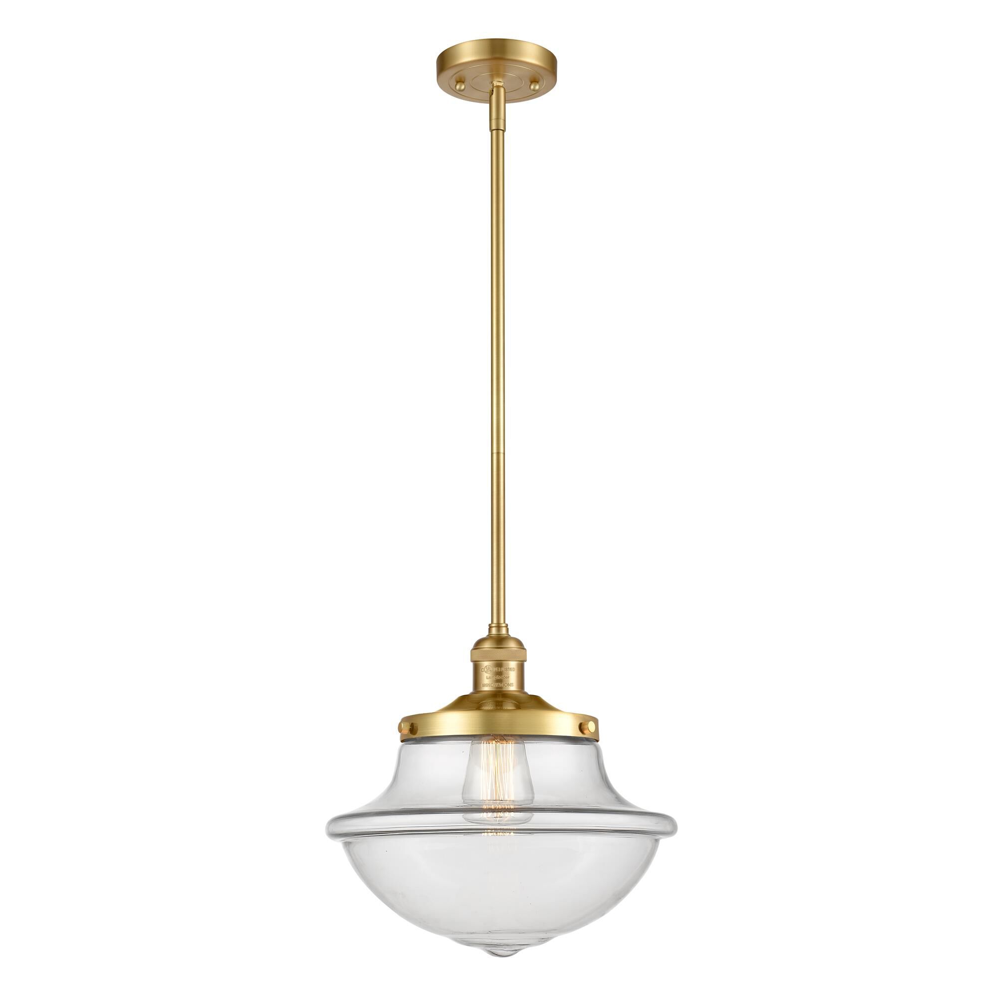 Shown in Satin Gold finish and Clear Large Oxford glass
