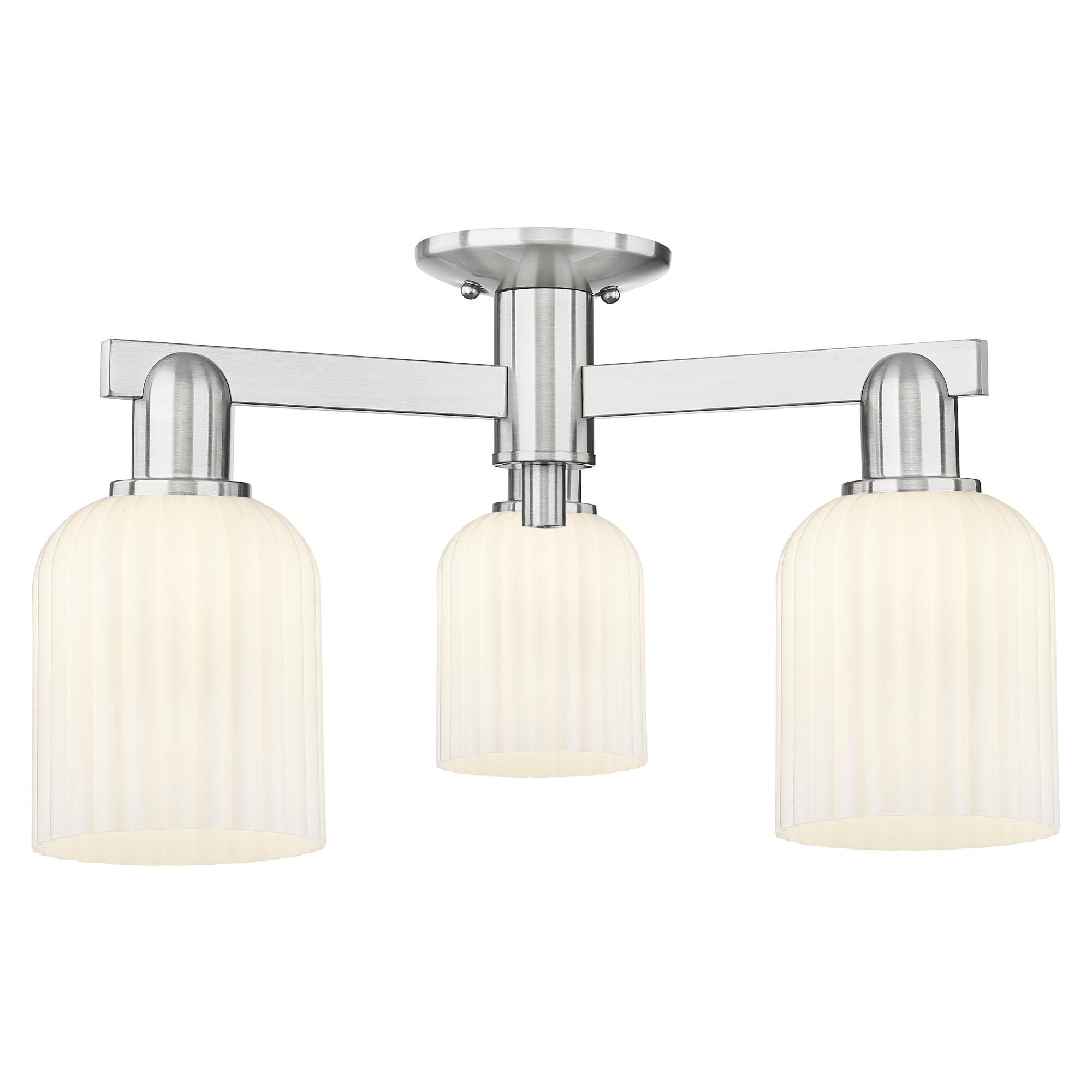 Shown in Brushed Satin Nickel finish and Gloss White glass