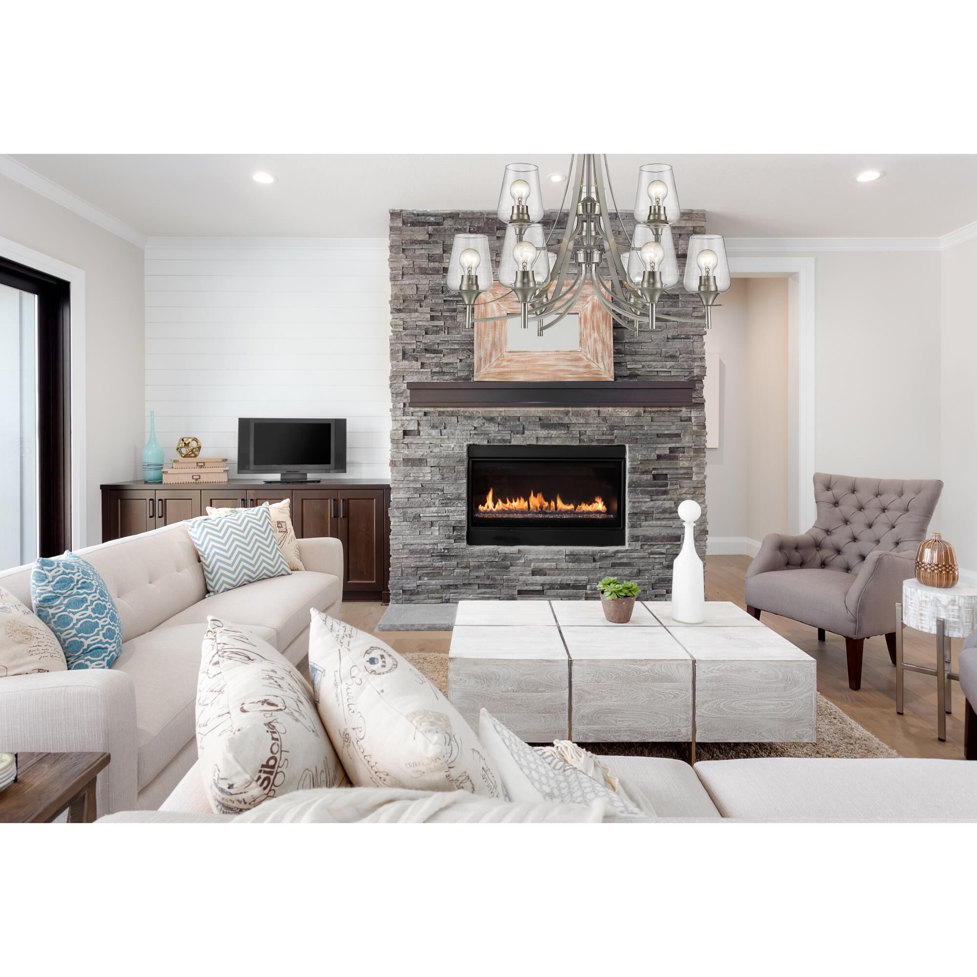 Shown in Brushed Nickel finish and Glass shade