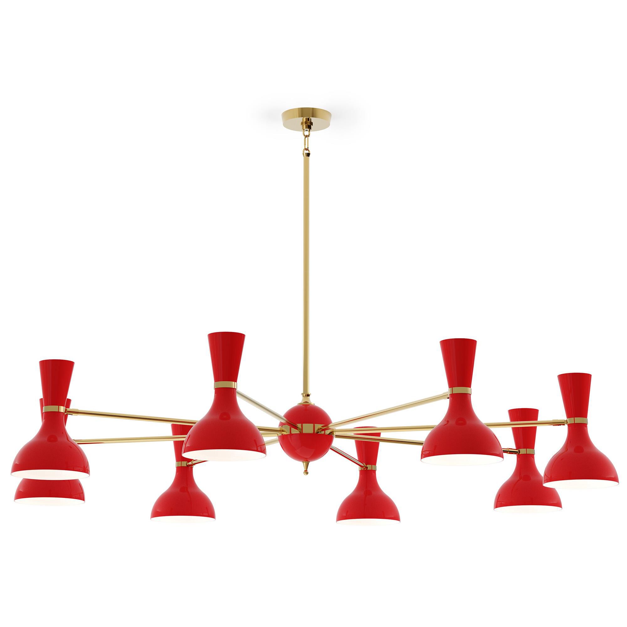 Shown in Modern Brass finish and Ruby Red shade