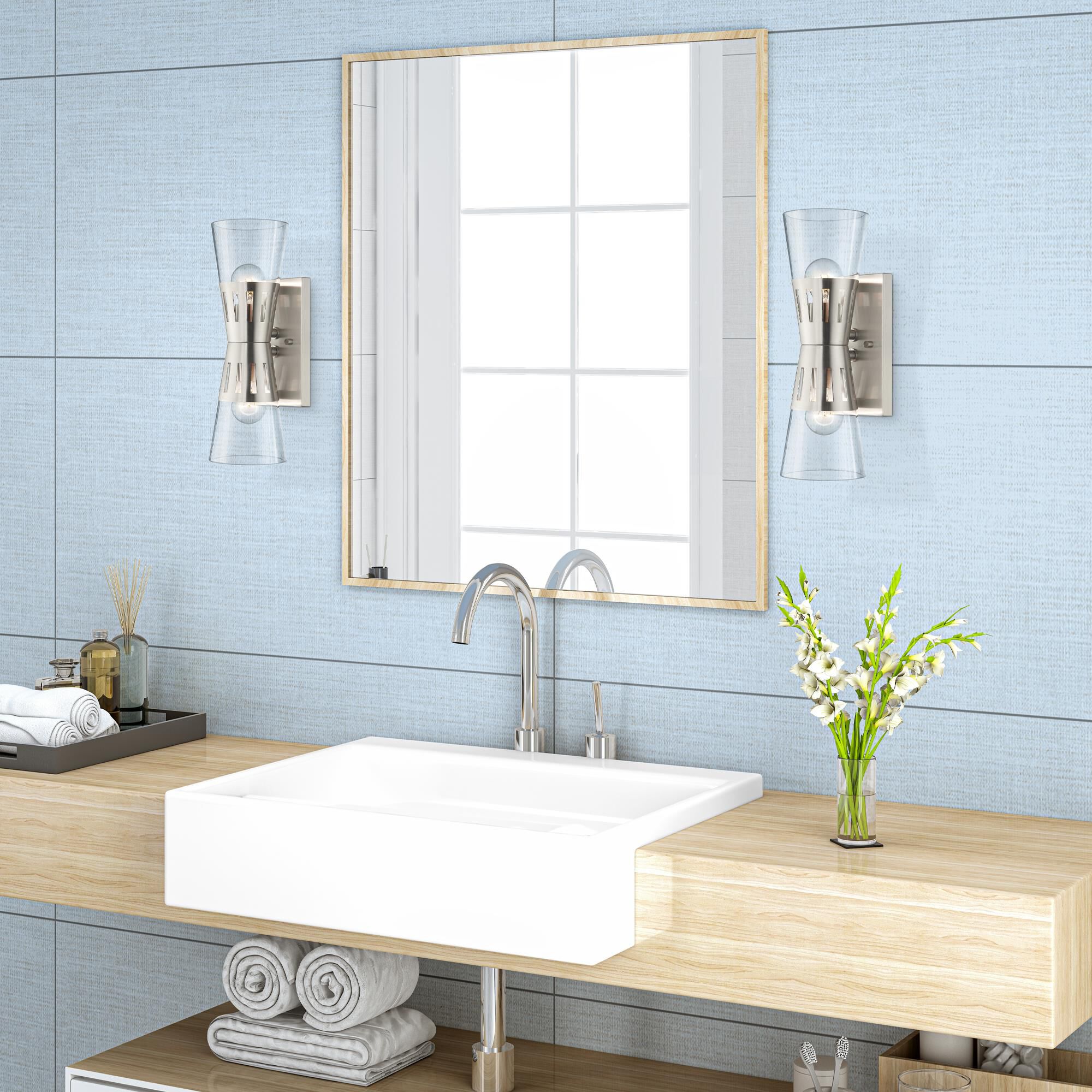 Shown in Brushed Nickel finish and Hand Blown Clear glass