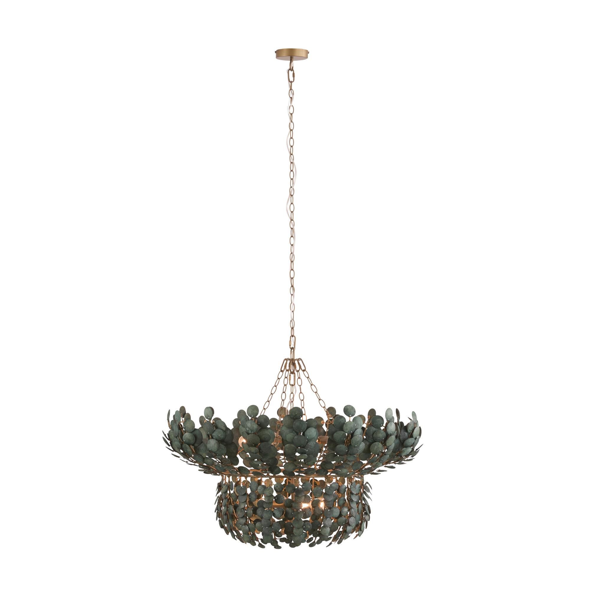 Shown in Antique Brass Iron  finish and Eucalyptus Coconut Shell shade