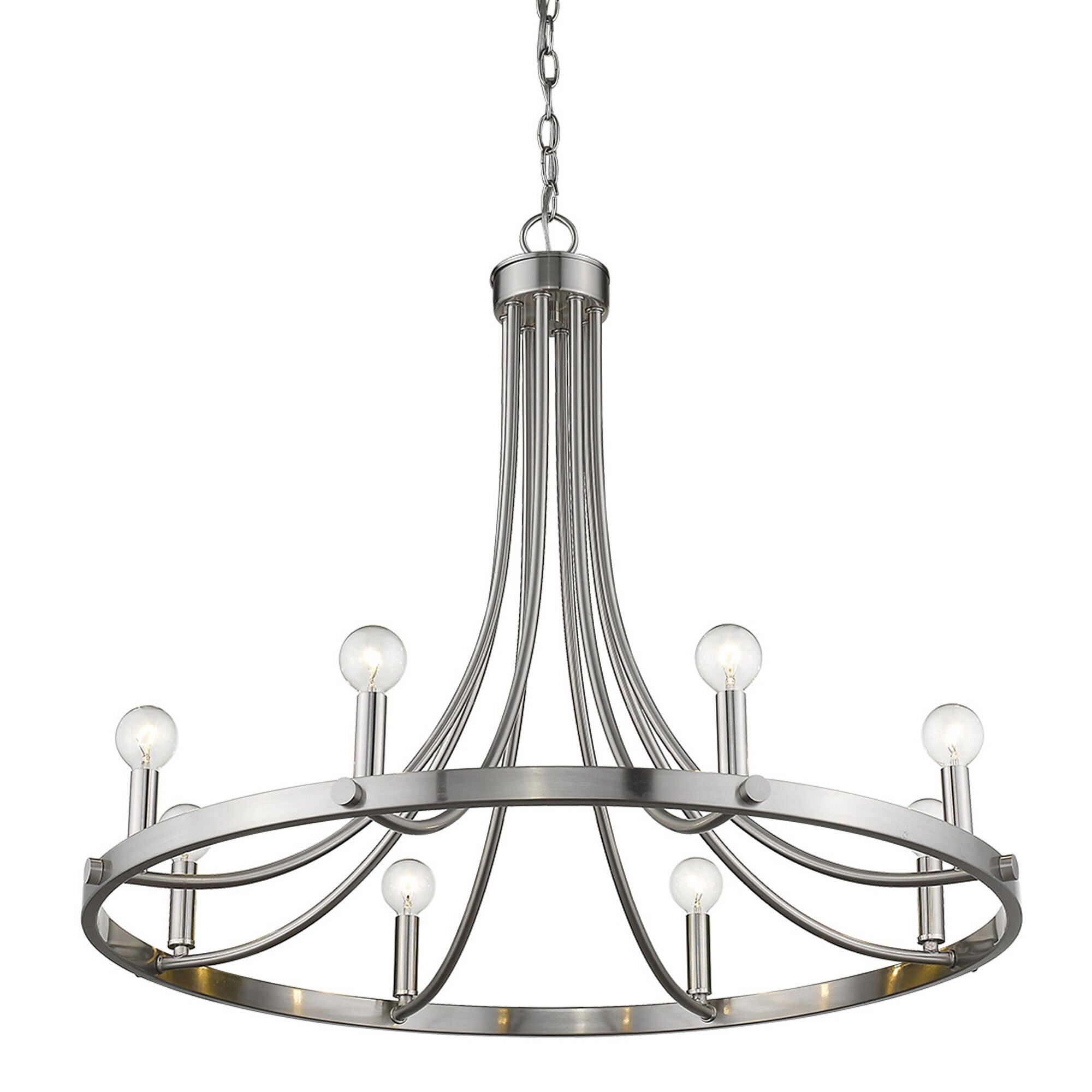 Shown in Satin Nickel finish and -- glass and -- shade