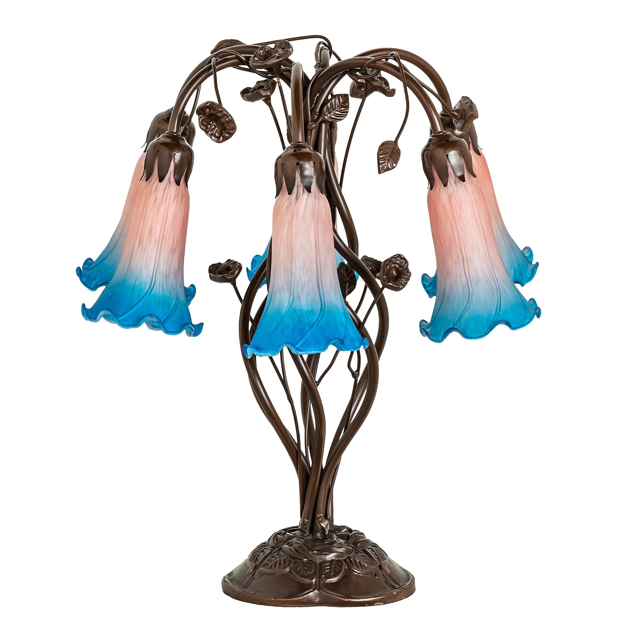 Shown in Mahogany Bronze finish and Pink;Blue glass