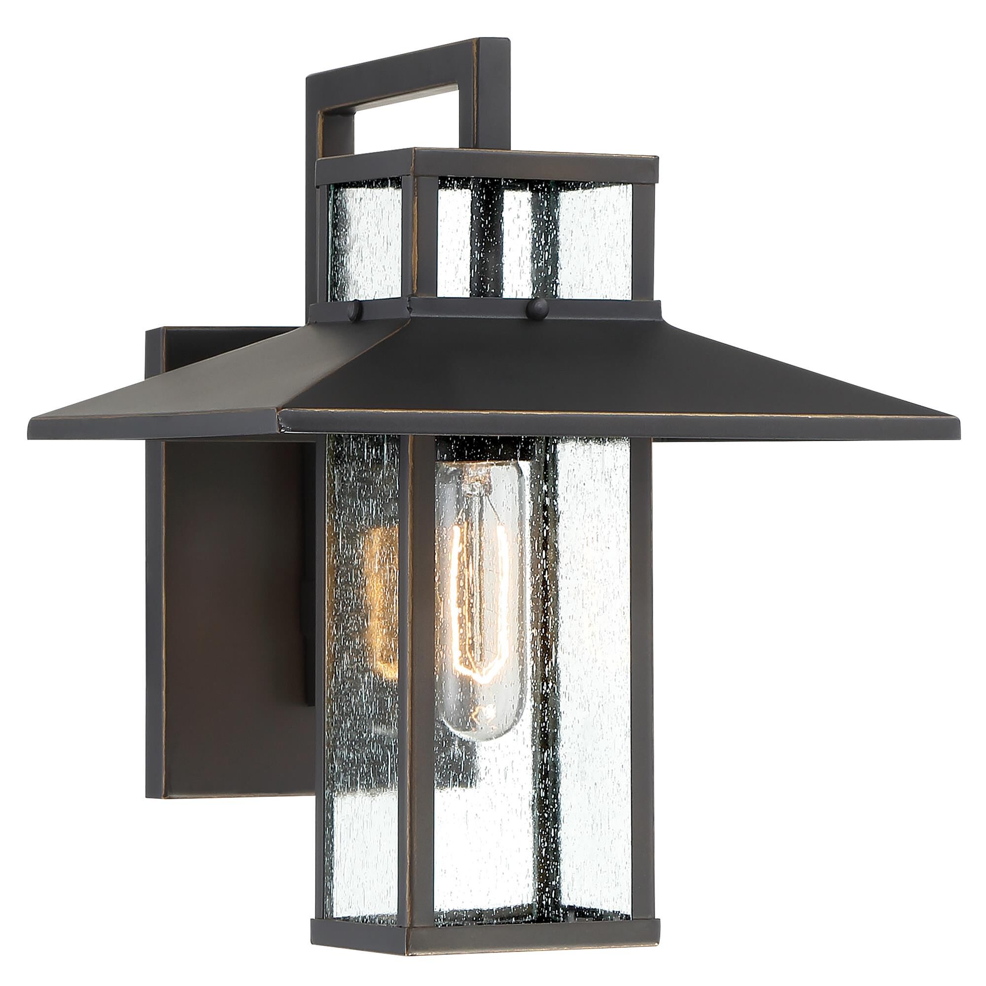 Shown in Oil Rubbed Bronze With Gold High finish and Clear Seeded glass
