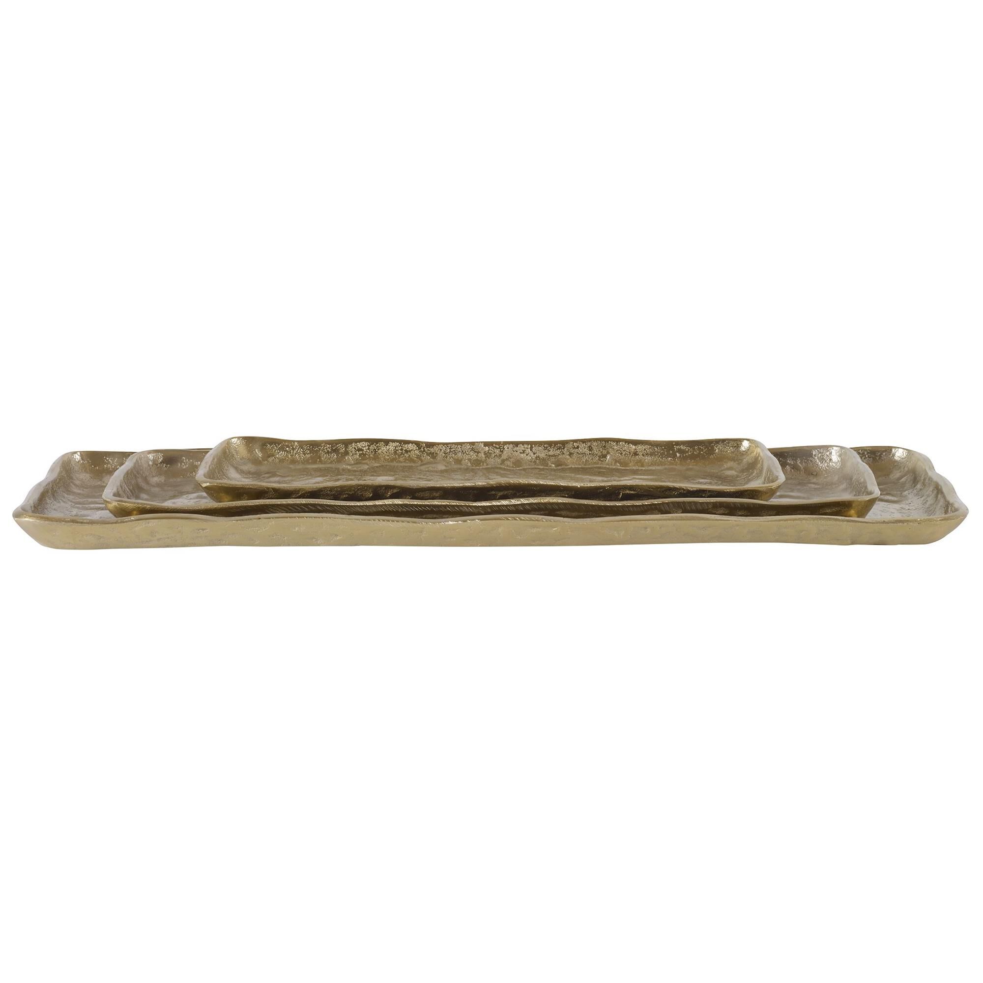 Shown in Set Of Three Cast Aluminum Trays Displays Organic Edges With A Heavily Textured Light Antique Gold F finish