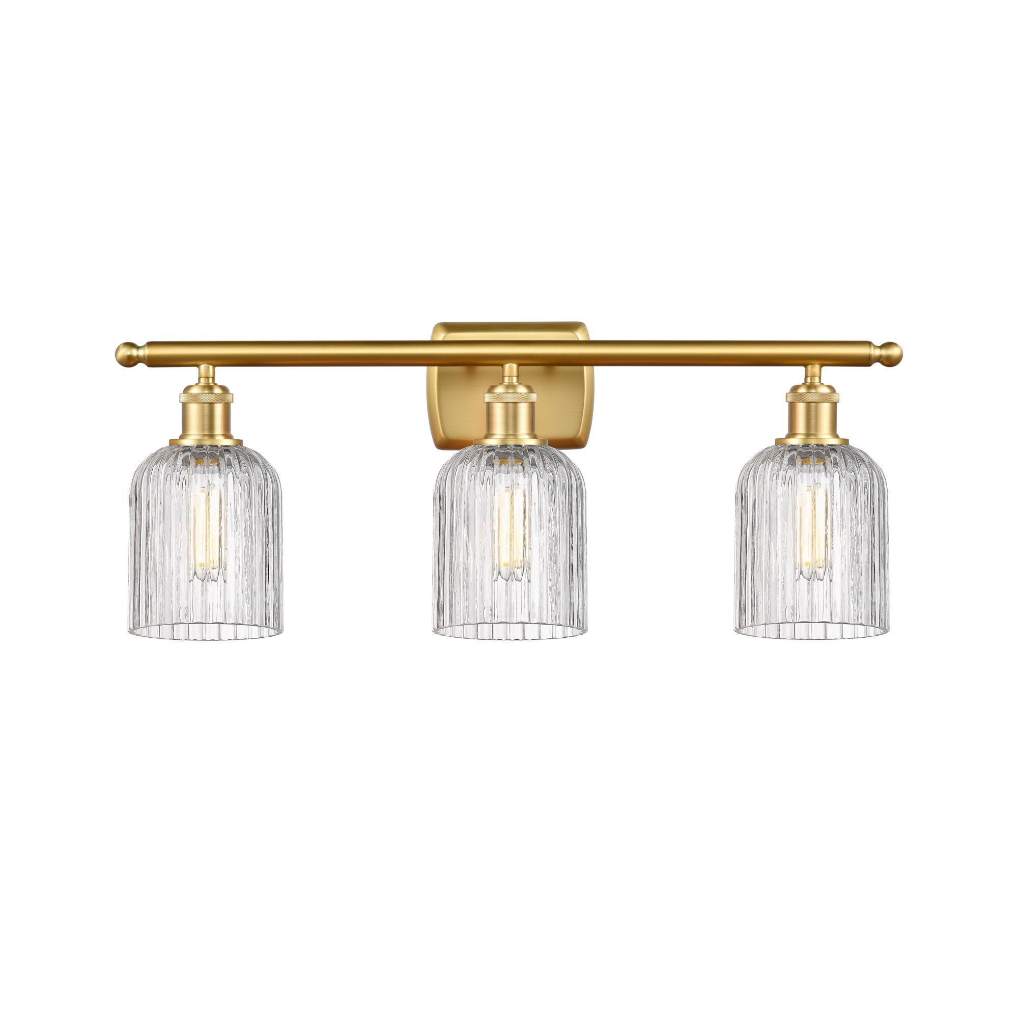 Shown in Satin Gold finish and Clear glass